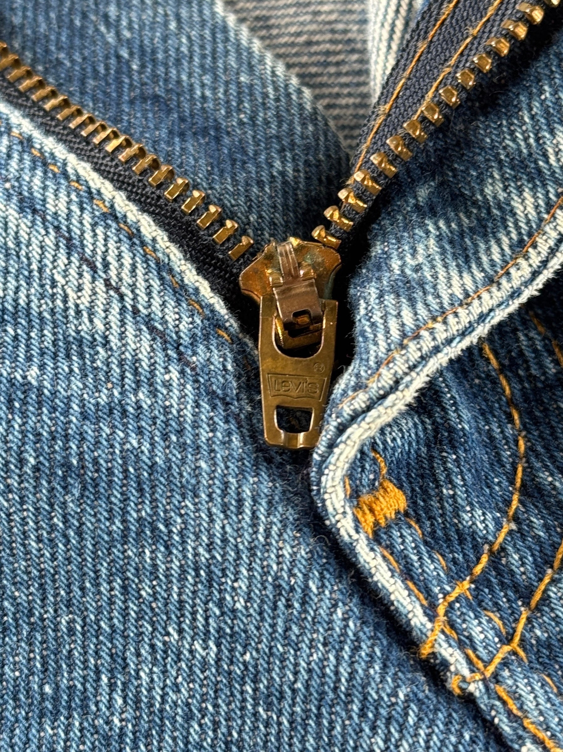 Close-up of zipper on Vintage Levi's Orange Tab Cut Off Shorts W31
