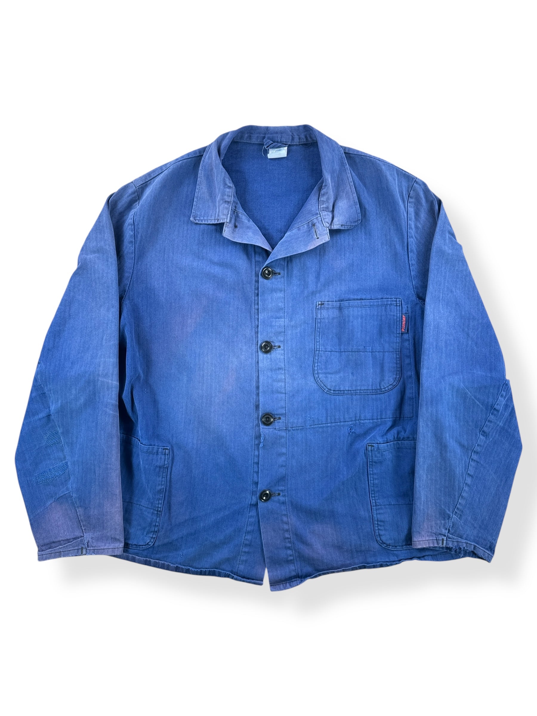Front of Vintage HBT Pionier Faded and Repaired Euro Work Jacket SZ L