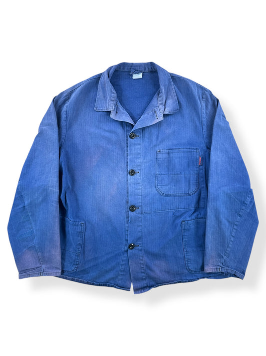 Front of Vintage HBT Pionier Faded and Repaired Euro Work Jacket SZ L