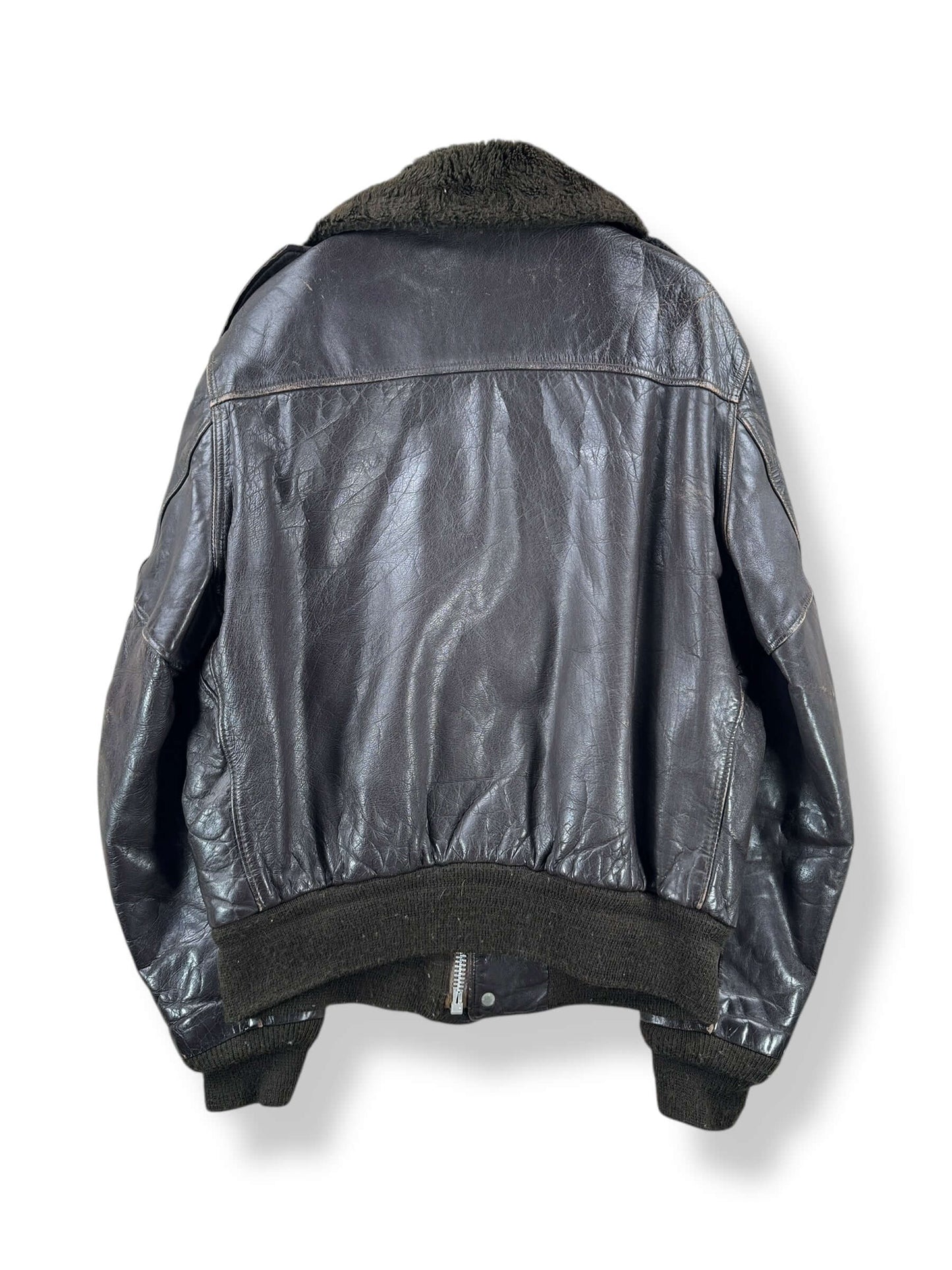 Back of Vintage Leather Bomber Jacket SZ 40 AS IS