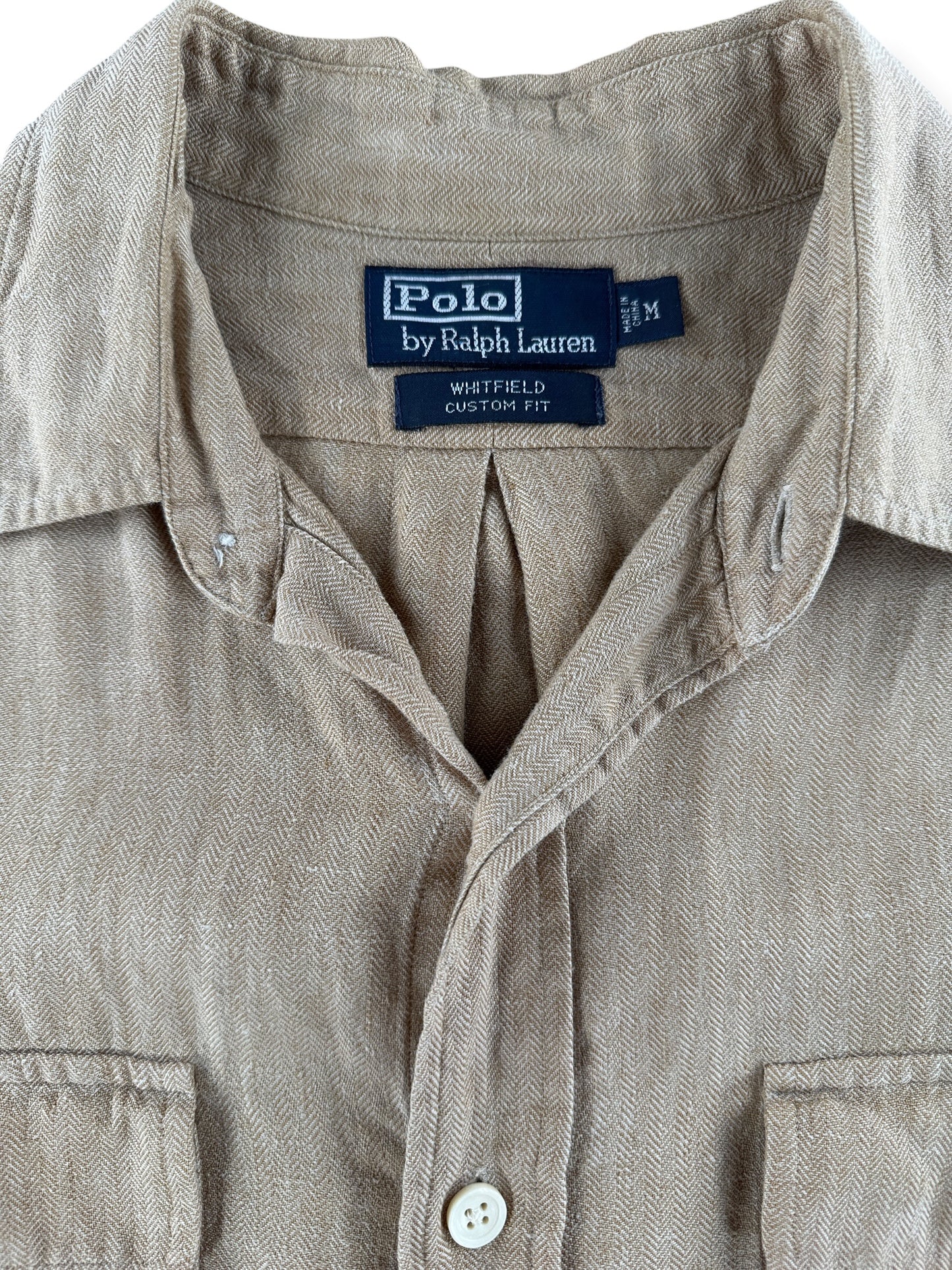 Tag and collar on Vintage Polo Ralph Lauren HBT Button Up Shirt SZ M