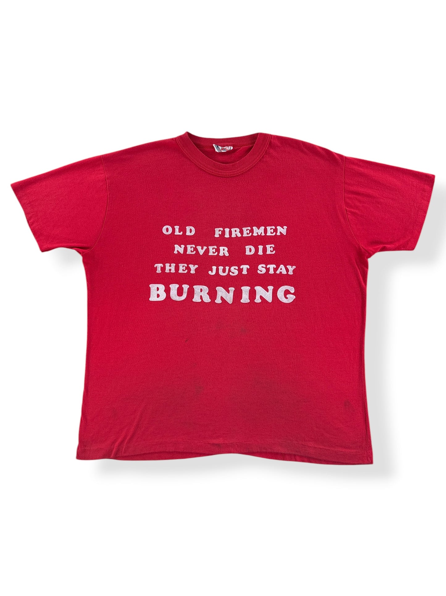Front of Vintage Old Firemen Felt Print Tee SZ XL