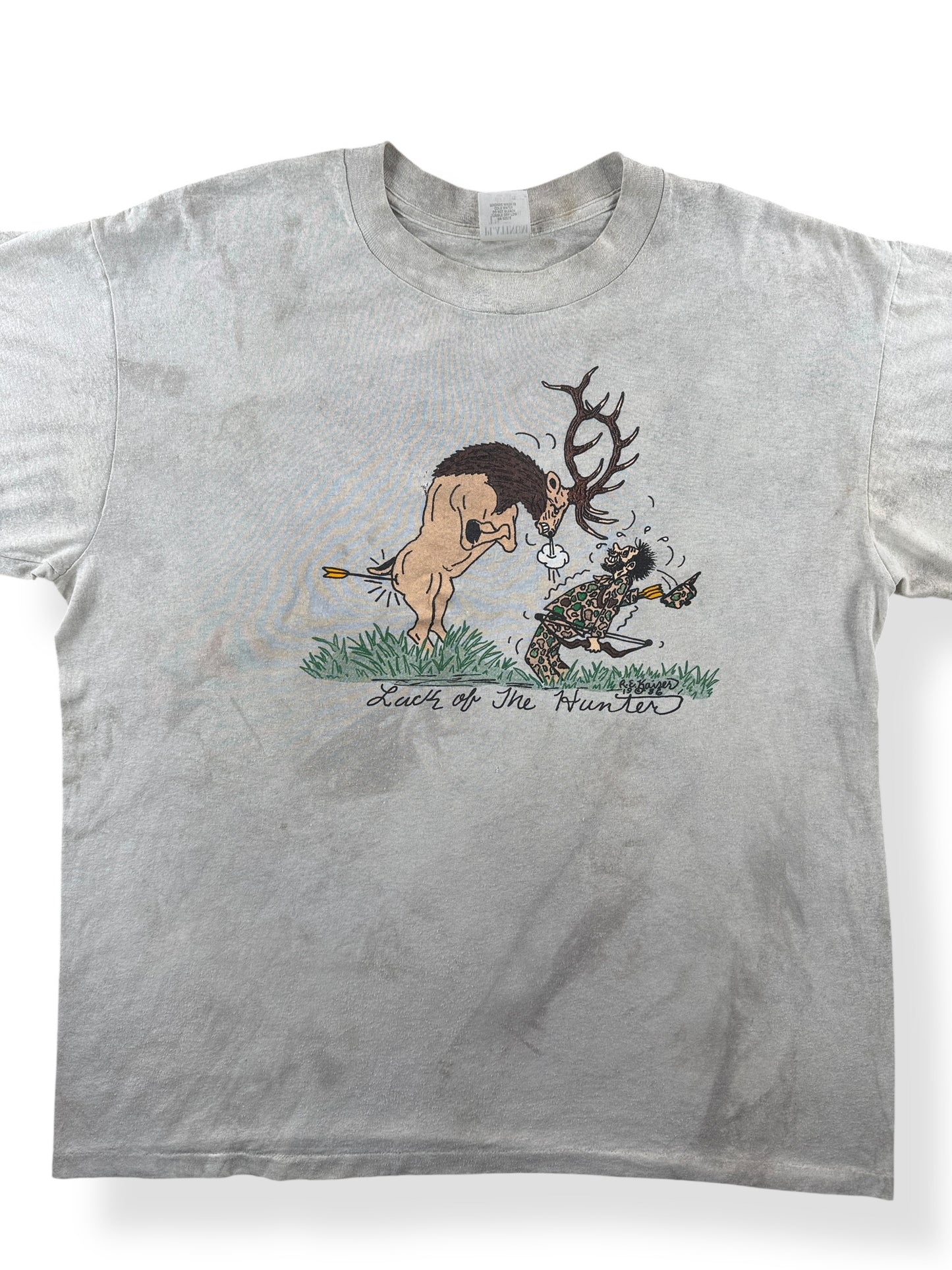 Front Close Up of Vintage "Luck of the Hunter" Tee SZ XL