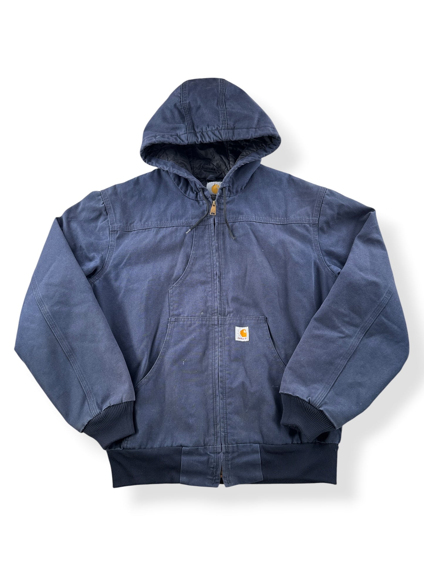 Front of Carhartt Navy Blue Hooded Jacket SZ M