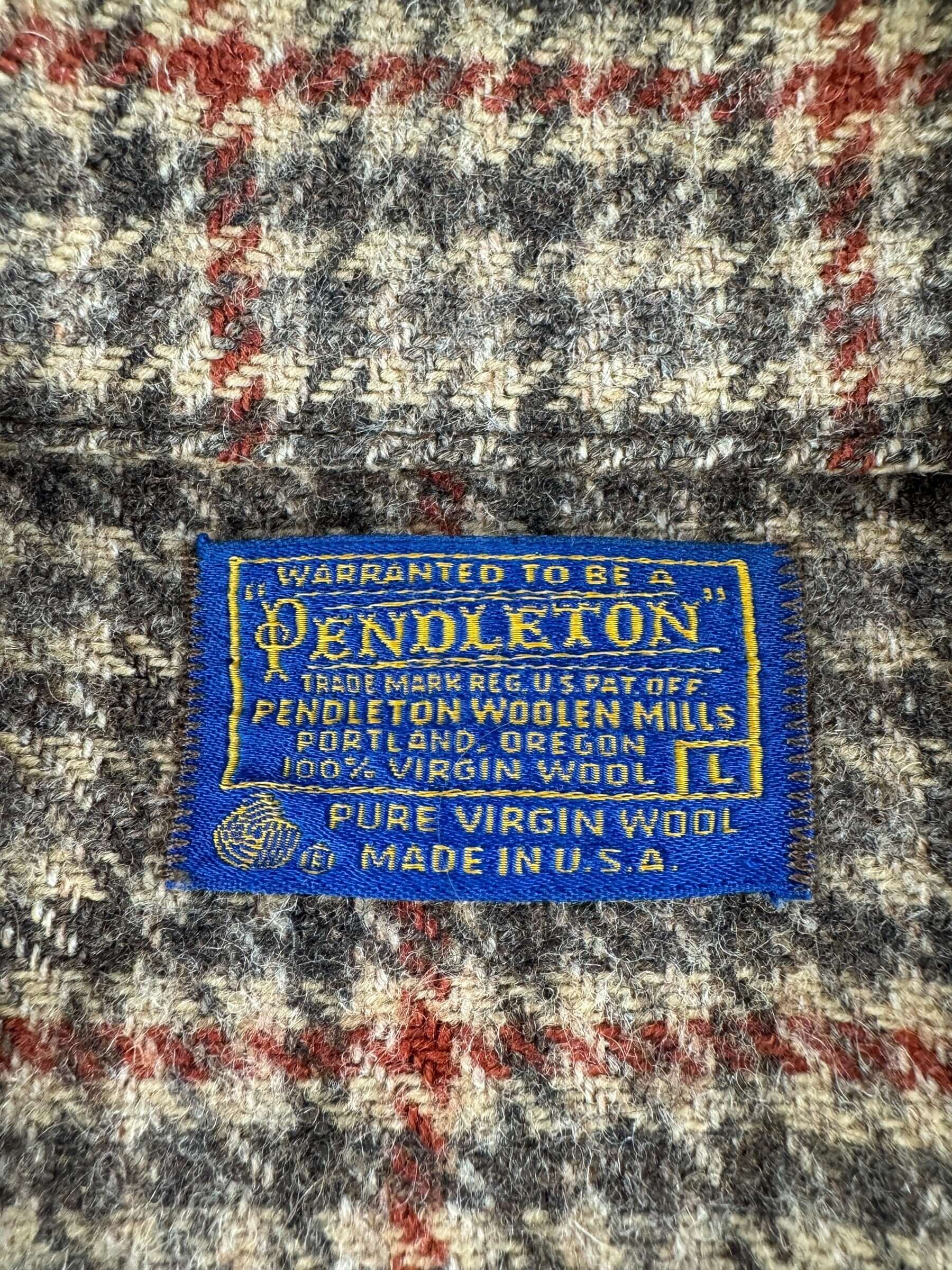 Label on Vintage Pendleton Houndstooth Wool Coat SZ L