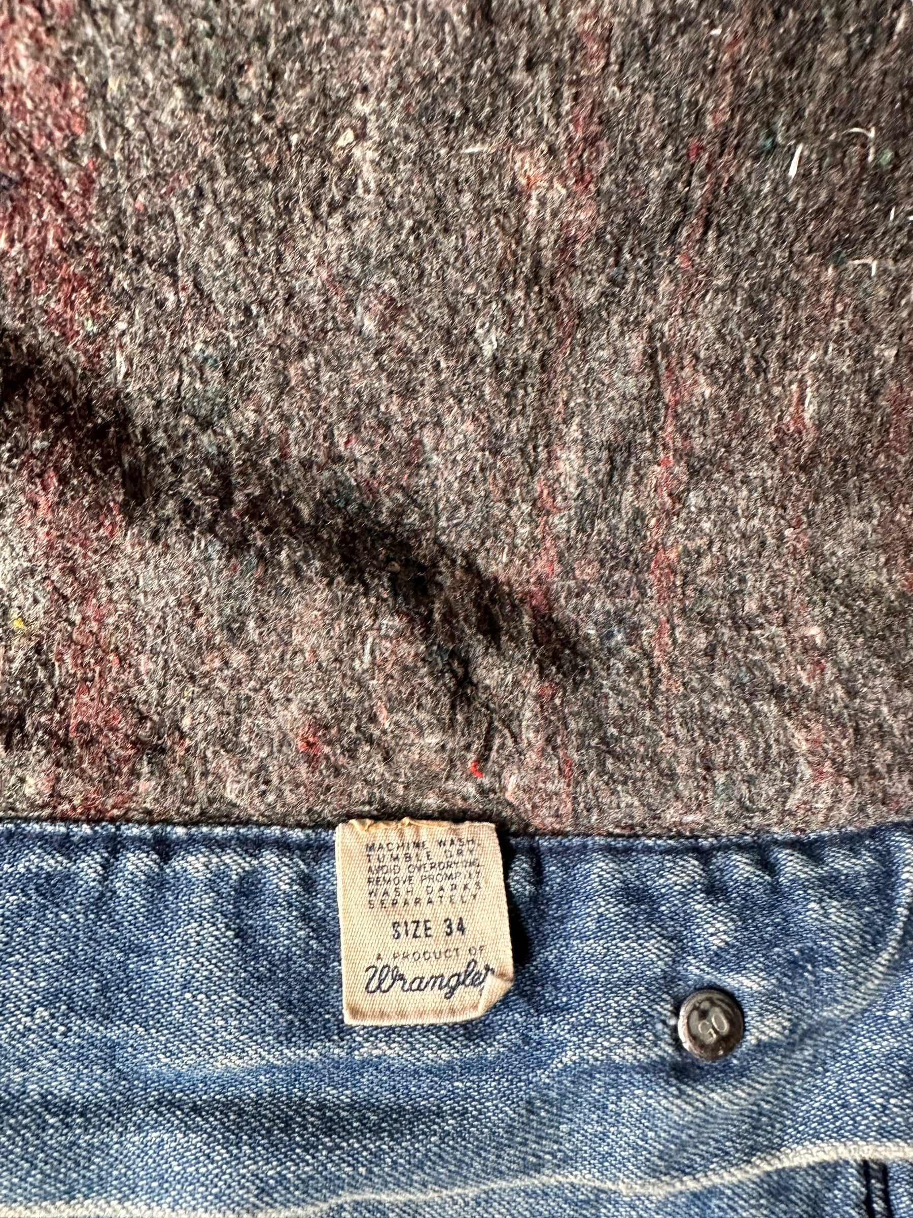 Tag View on Vintage Wrangler Blanket Lined Denim Chore Coat SZ 34 | Seattle Vintage Workwear | Barn Owl Vintage Seattle