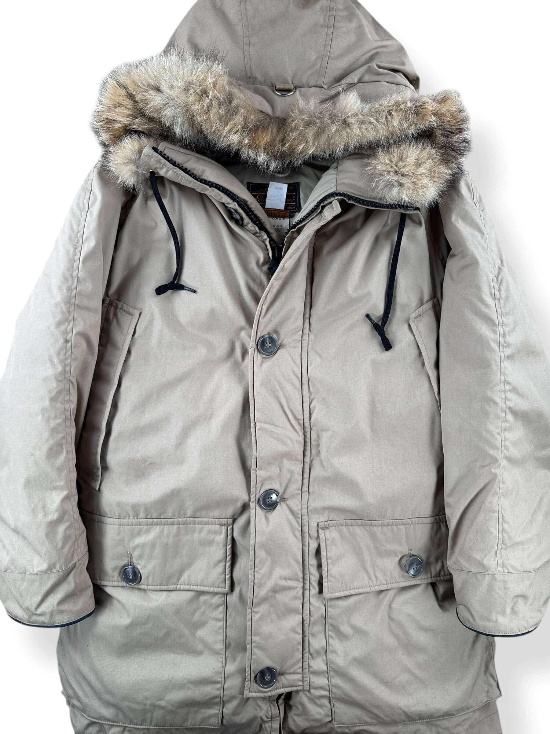Front Close Up of Vintage Eddie Bauer Coyote Fur Trimmed Polar Parka SZ M
