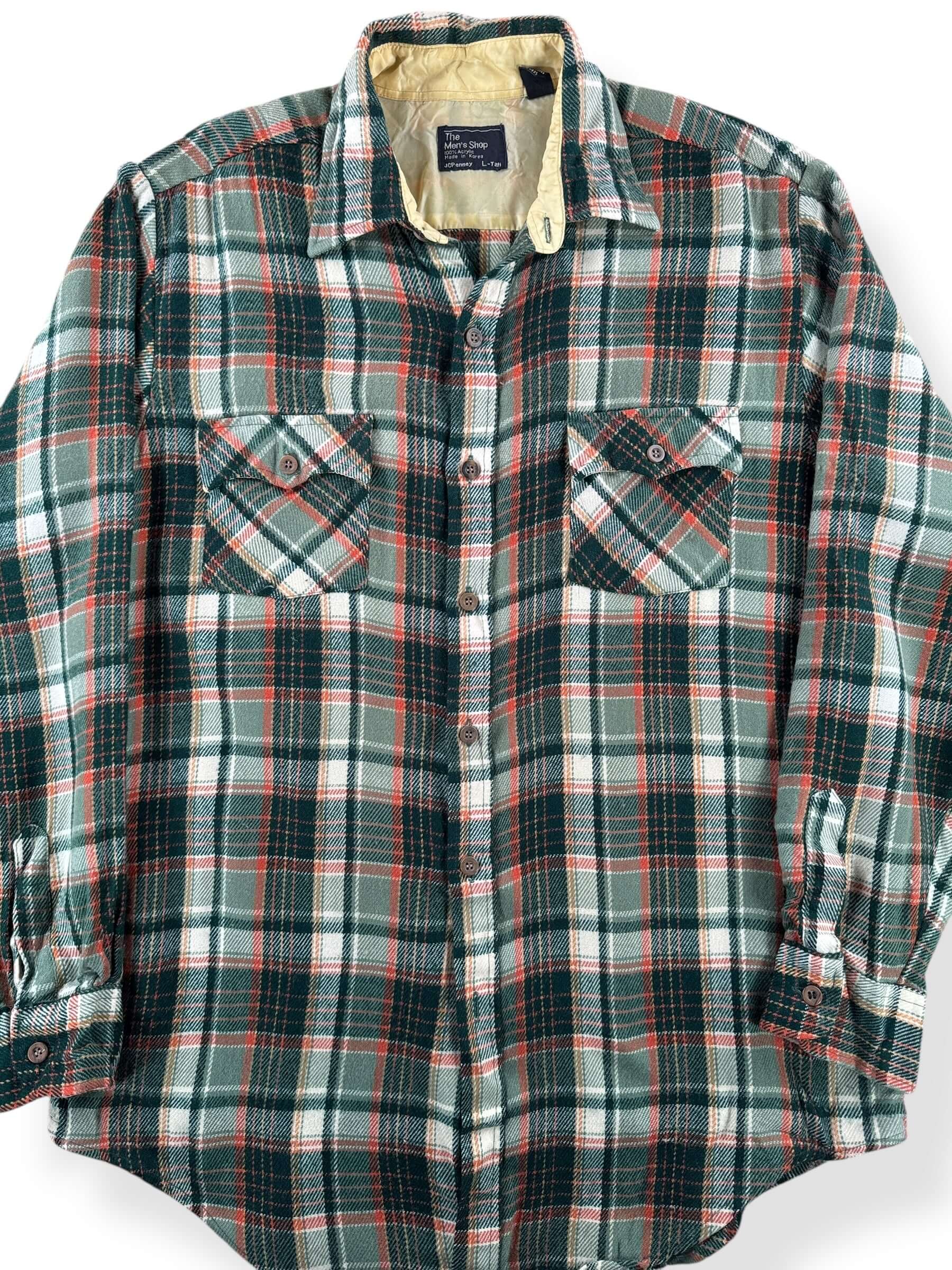 Front Close Up of Vintage 100% Acrylic Sears Flannel SZ L Tall AS IS