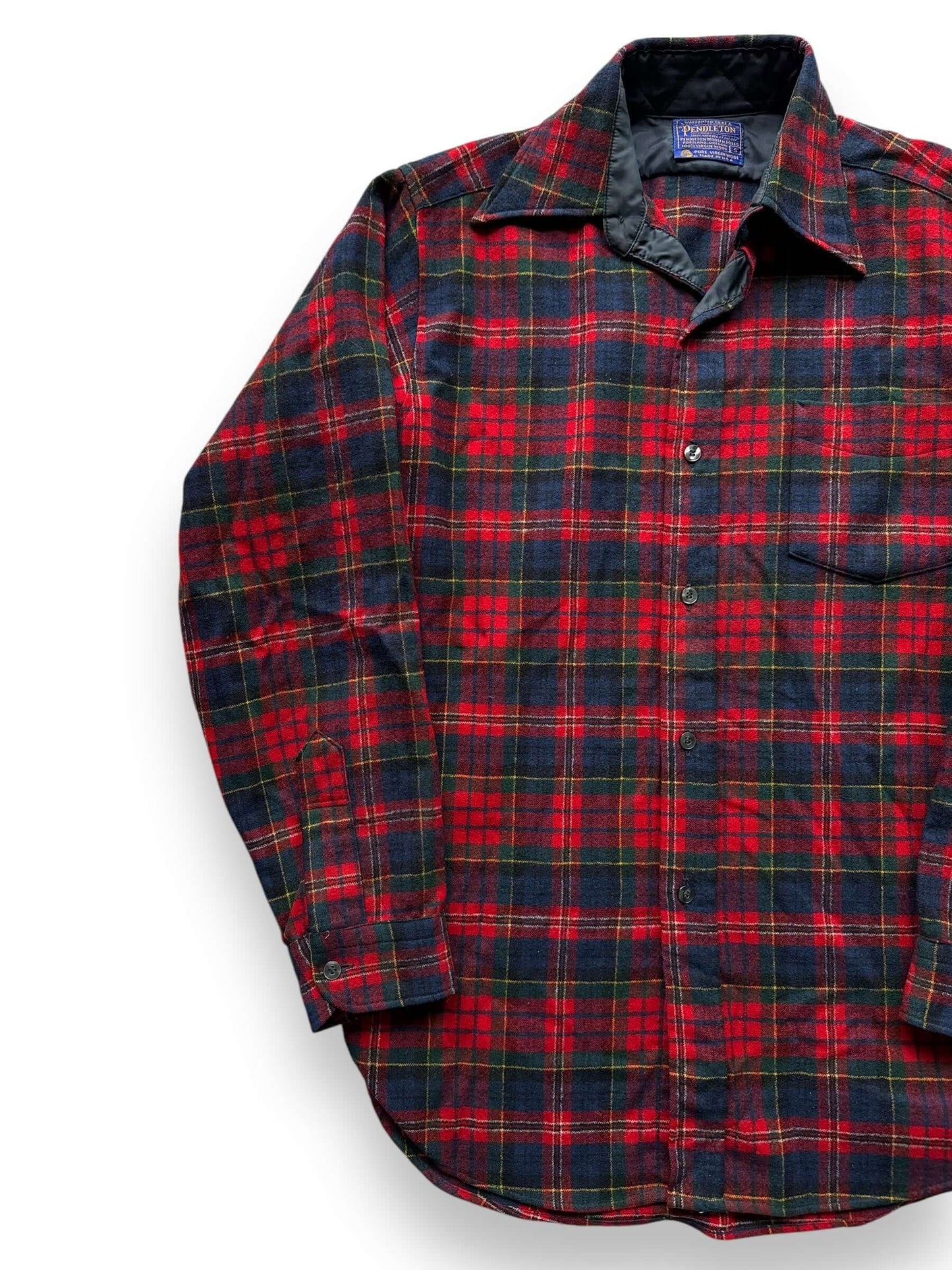 front right of Vintage Pendleton Red/Yellow/Navy Plaid Flannel SZ S