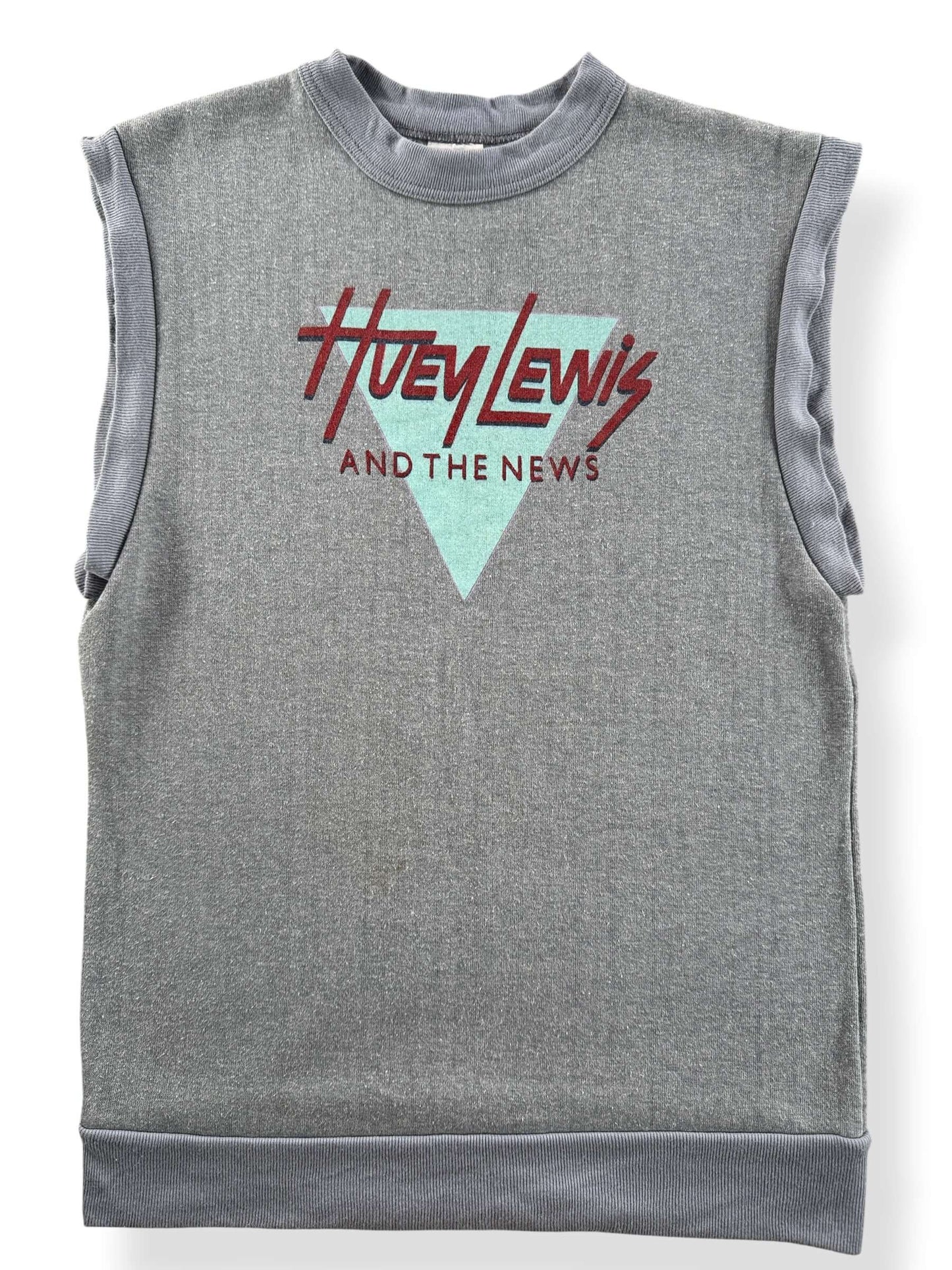 Front Close Up of Vintage Huey Lewis And The News Tank Crewneck SZ M (Fits XS)