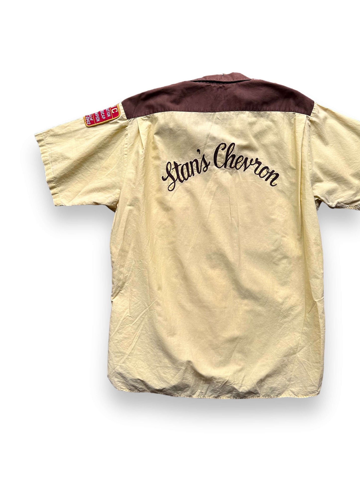 Left Rear View of Vintage Stan's Chevron Two-Tone Bowling Shirt SZ L | Vintage Bowling Shirt Seattle | Barn Owl Vintage Seattle