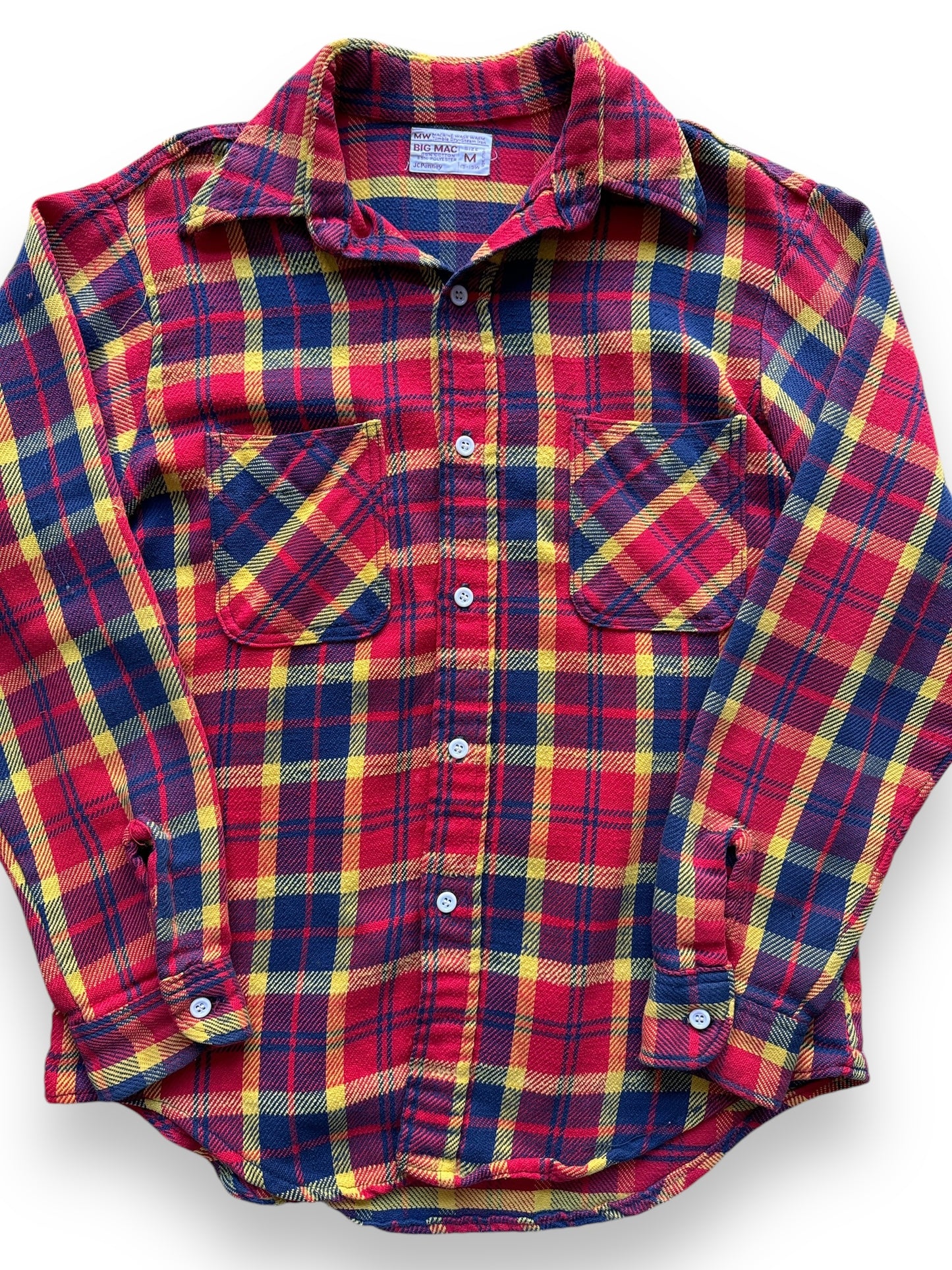 front close up of Vintage Big Mac Red/Yellow/Blue Cotton Flannel SZ M