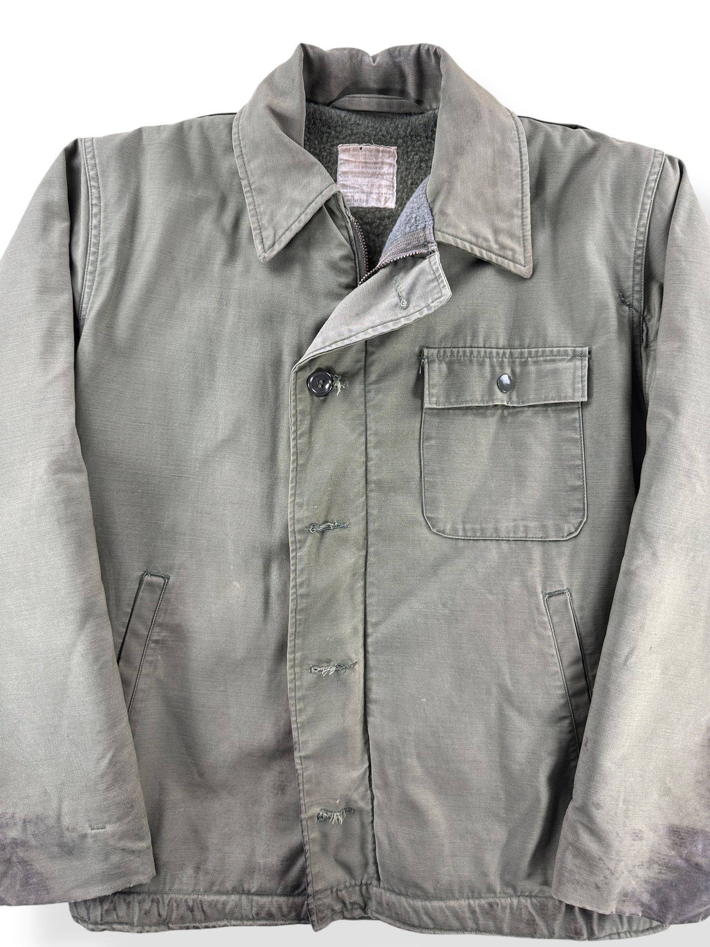 Front Close Up of Vintage Military A-2 Jacket SZ M - AS IS