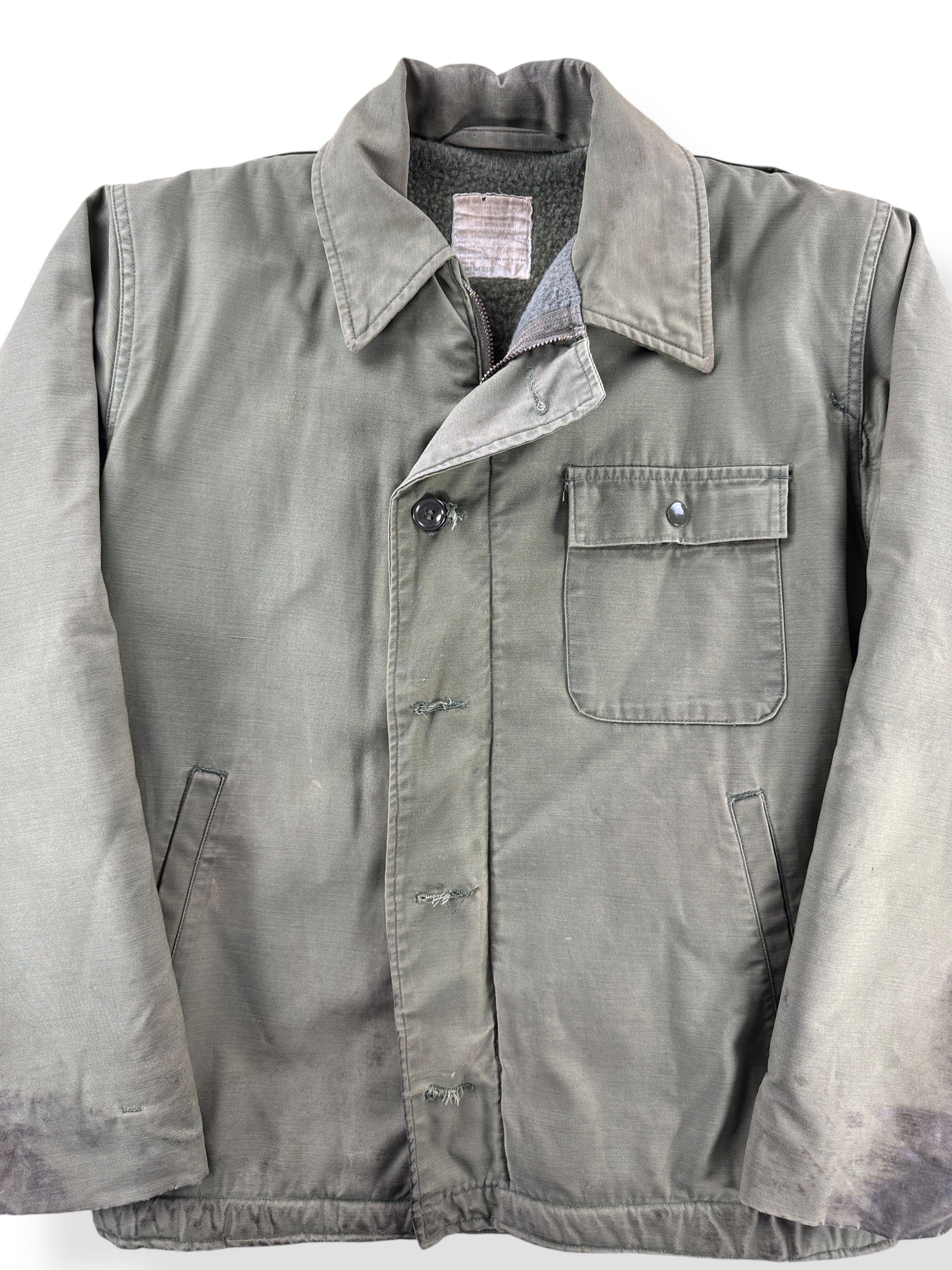 Front Close Up of Vintage Military A-2 Jacket SZ M - AS IS