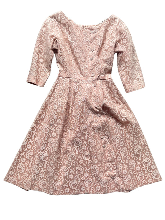 Full front view of Vintage 1950s Handmade Pink Lace Formal Dress |  Barn Owl Vintage Dresses | Seattle Vintage Ladies Clothing