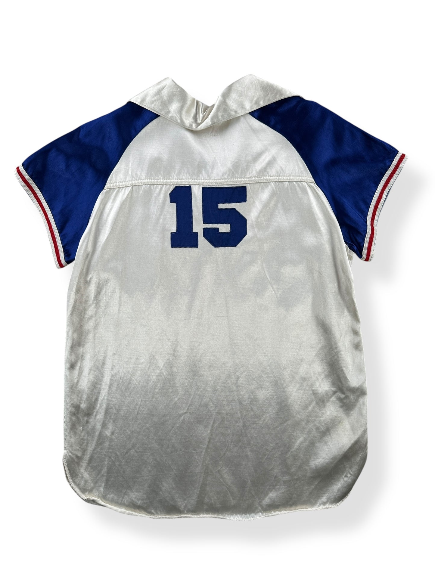 Back of Vintage Satin The Beacon "15" Jersey SZ M