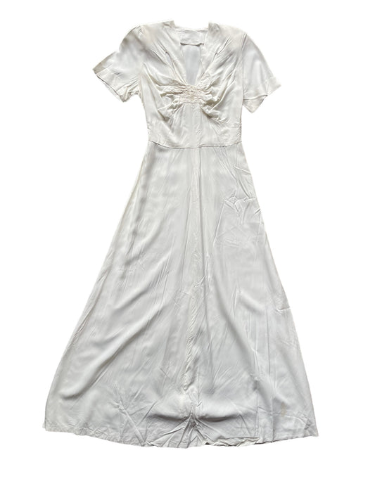 Full front view of Vintage 1930s Rayon Wedding Dress |  Barn Owl Vintage Dresses | Seattle Vintage Ladies Clothing