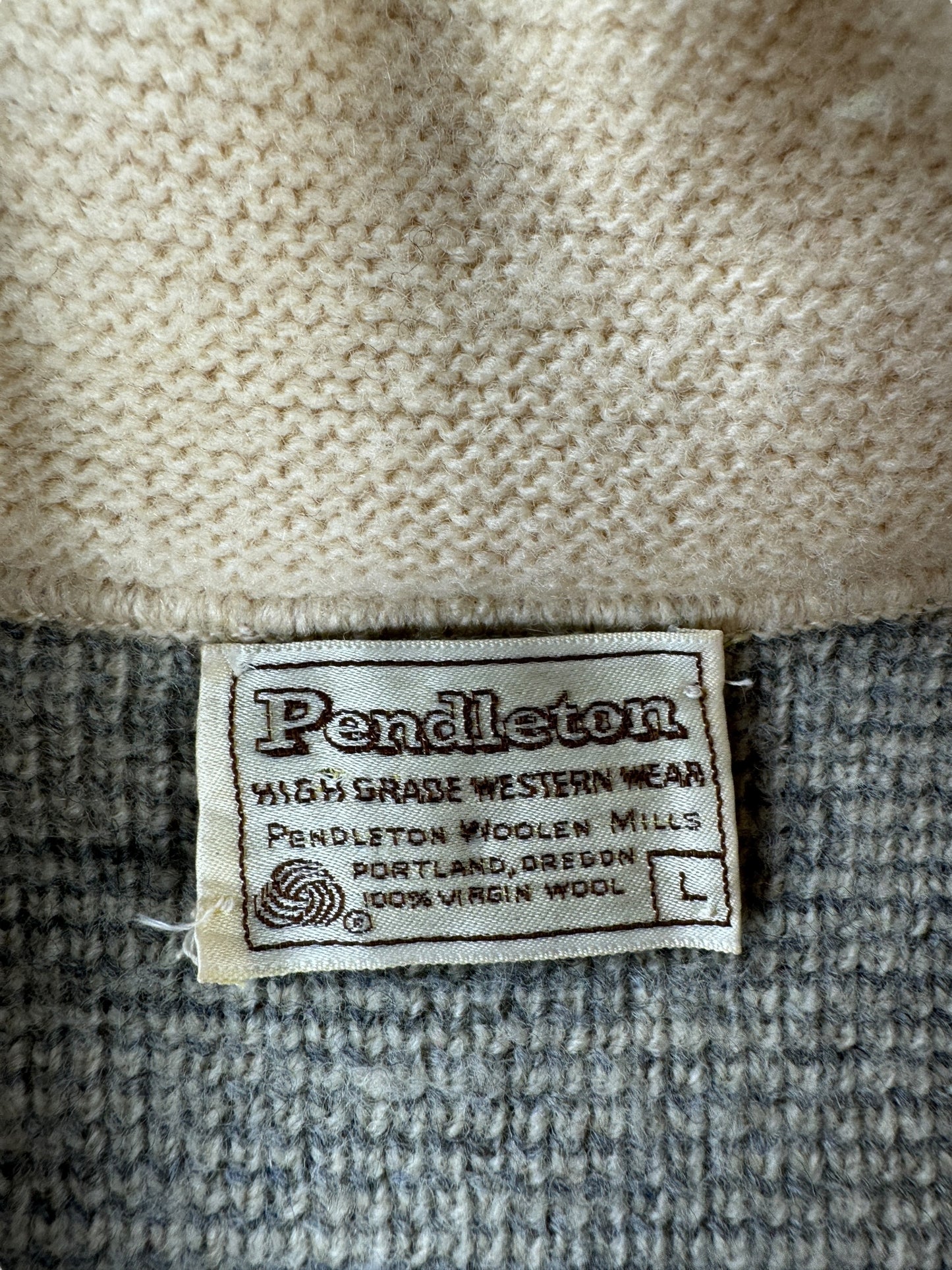 Tag on Vintage Pendleton Shawl Collar Wool Sweater SZ S