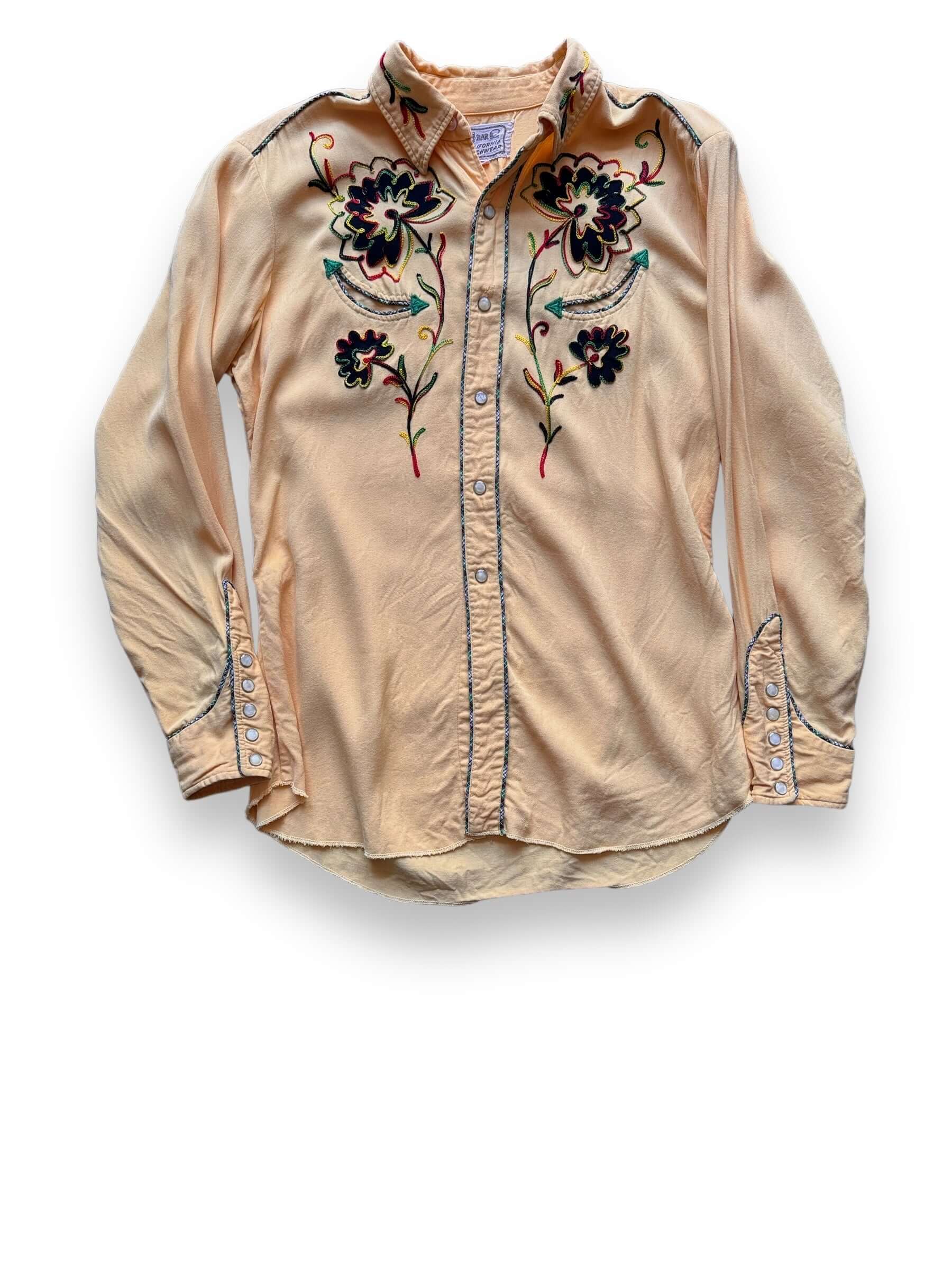 Front View of Vintage 1950’s “H Bar C” Ranchwear Cowboy Western Gabardine Rockabilly Shirt SZ 16