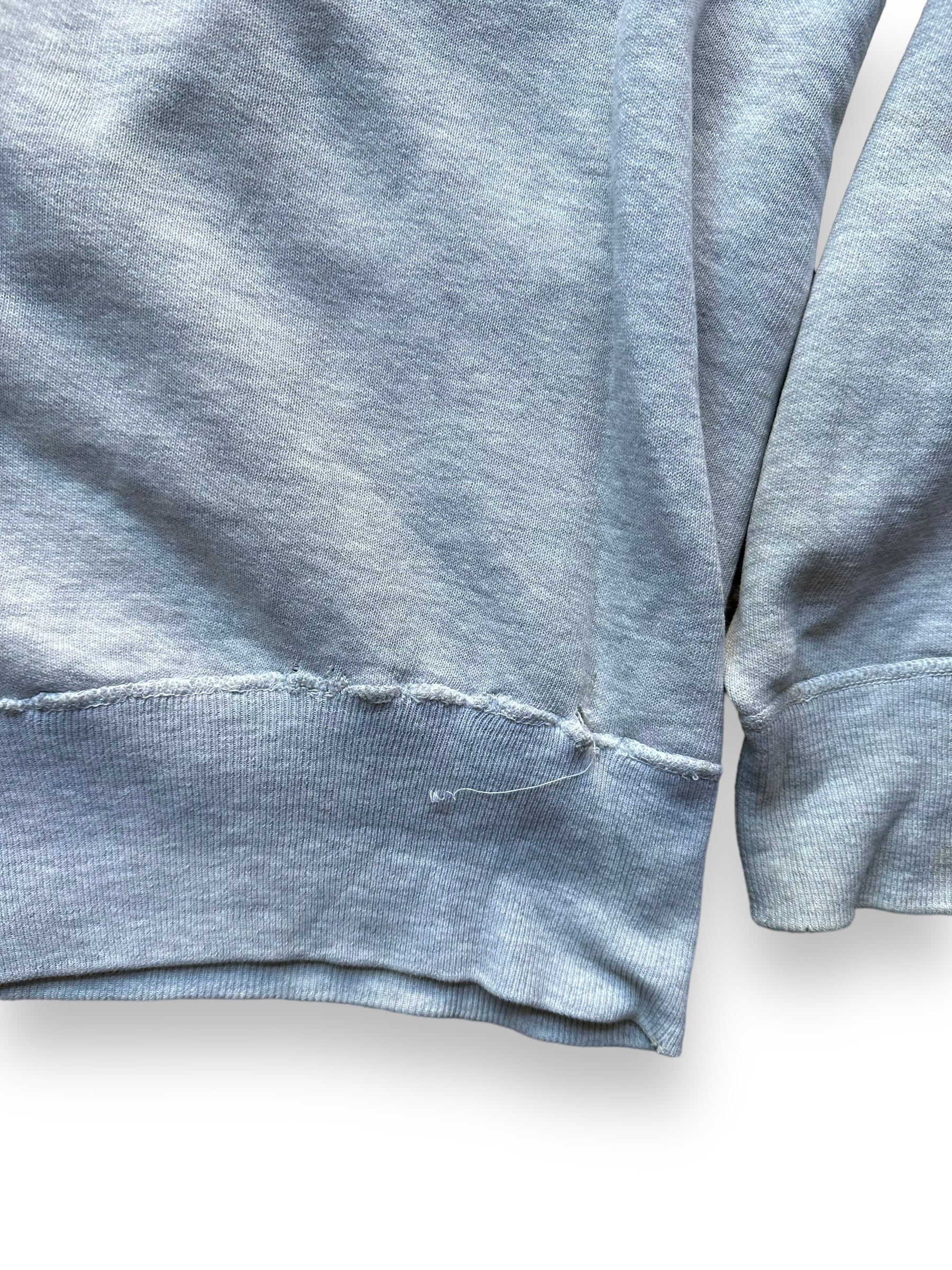 Lower Rear Hem Repairs on Vintage Heather Grey Single V Sweatshirt SZ L | Vintage Waffle Sweatshirt Seattle | Barn Owl Vintage Clothing