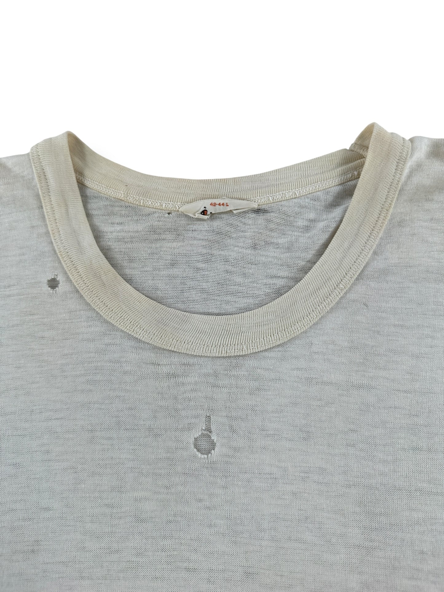 Holes on Vintage 60s Era Jockey White Blank Tee SZ S AS IS