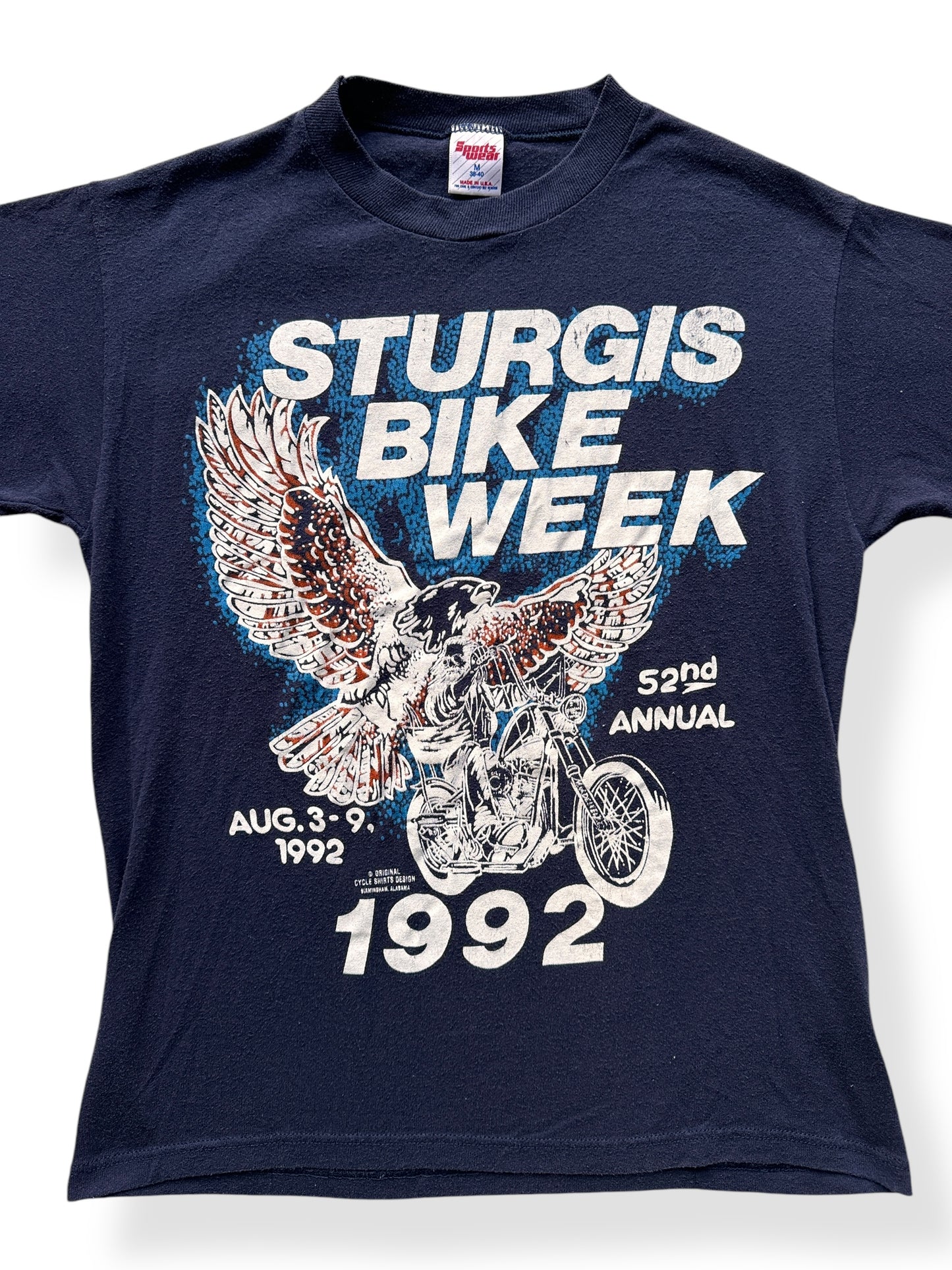 Front Close Up of Vintage 1992 Sturgis Bike Week Tee SZ M