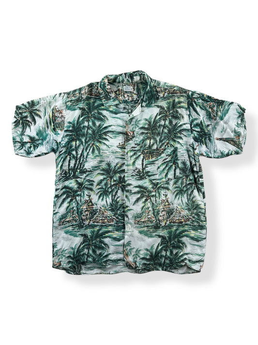 Front of Vintage Tahiti Brand Rayon Aloha Shirt SZ M
