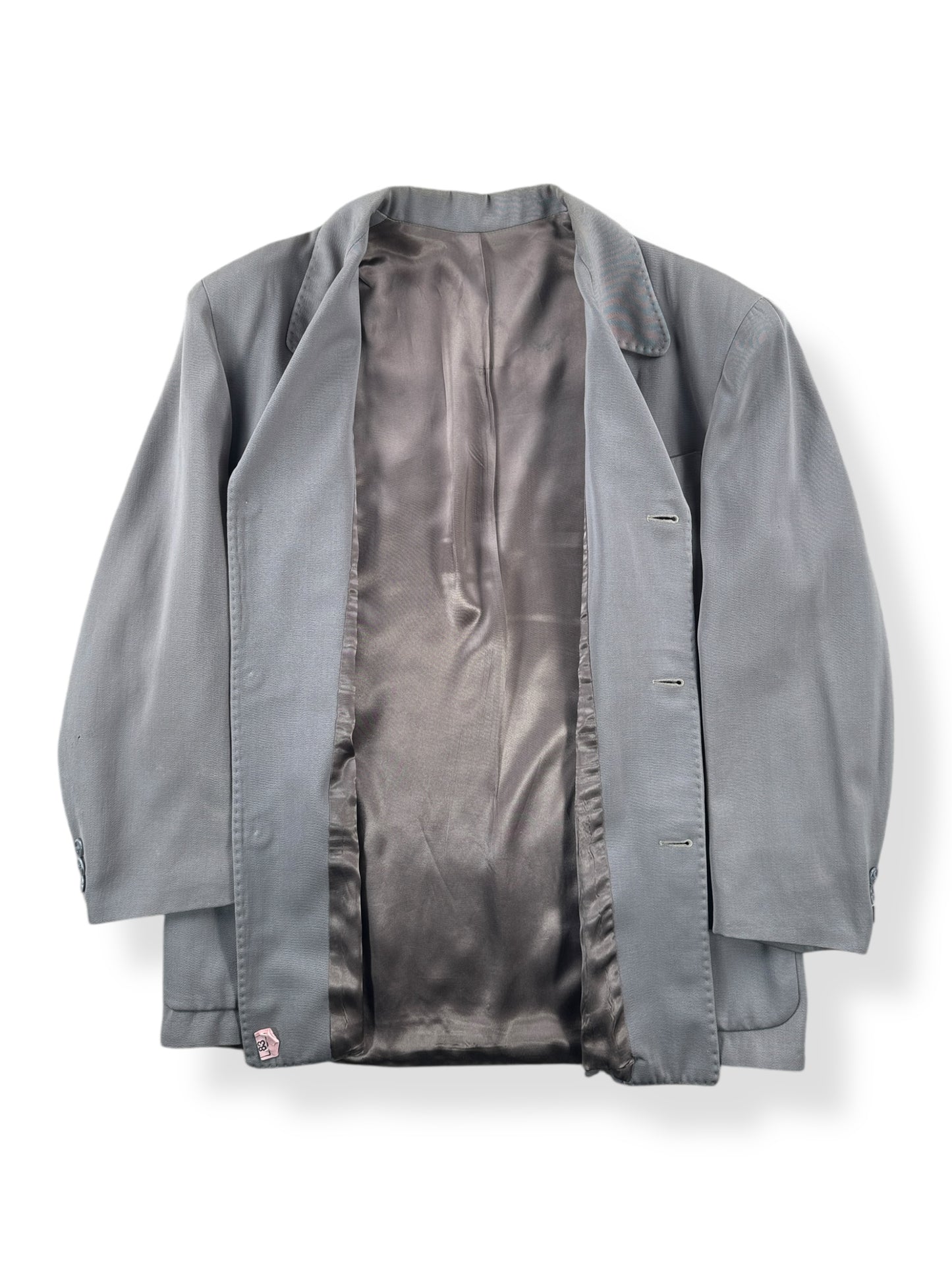 Inside of Vintage Grey Gabardine Jacket with Contrast Stitching SZ L