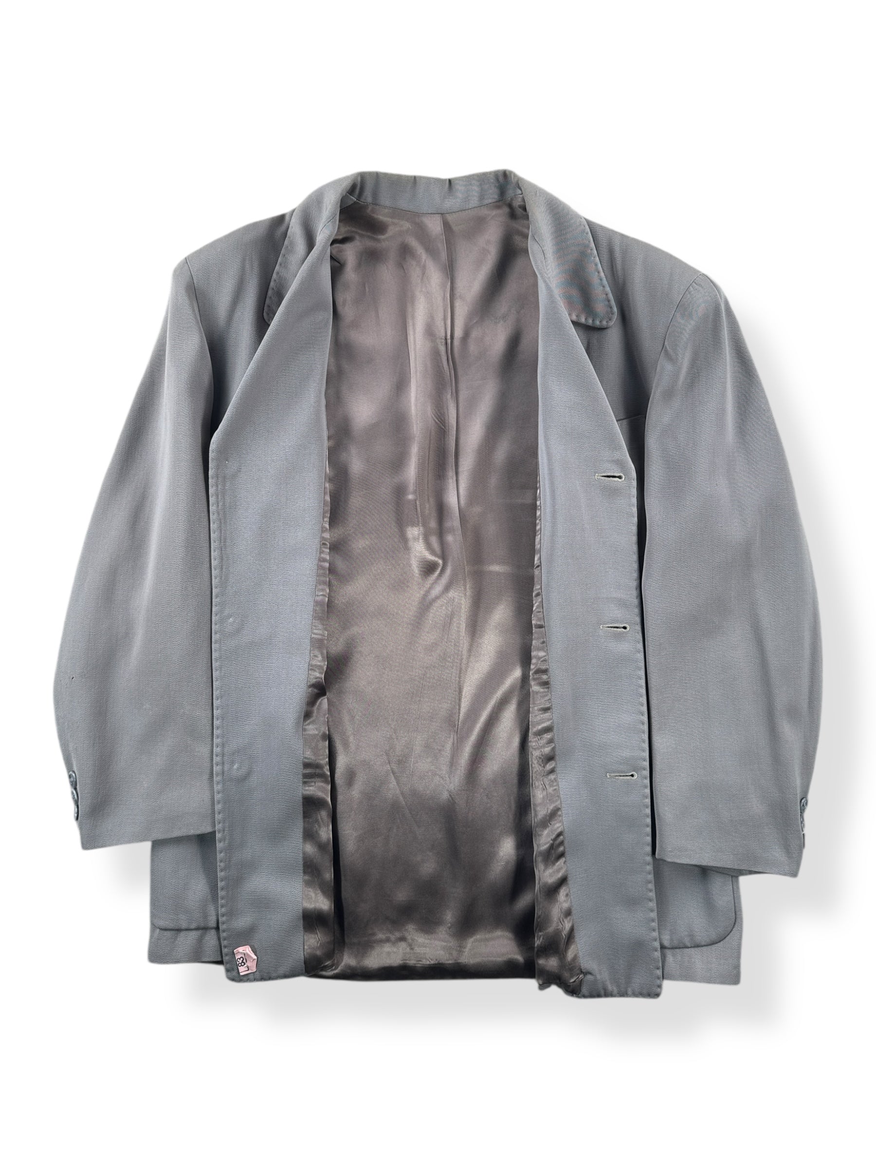 Inside of Vintage Grey Gabardine Jacket with Contrast Stitching SZ L