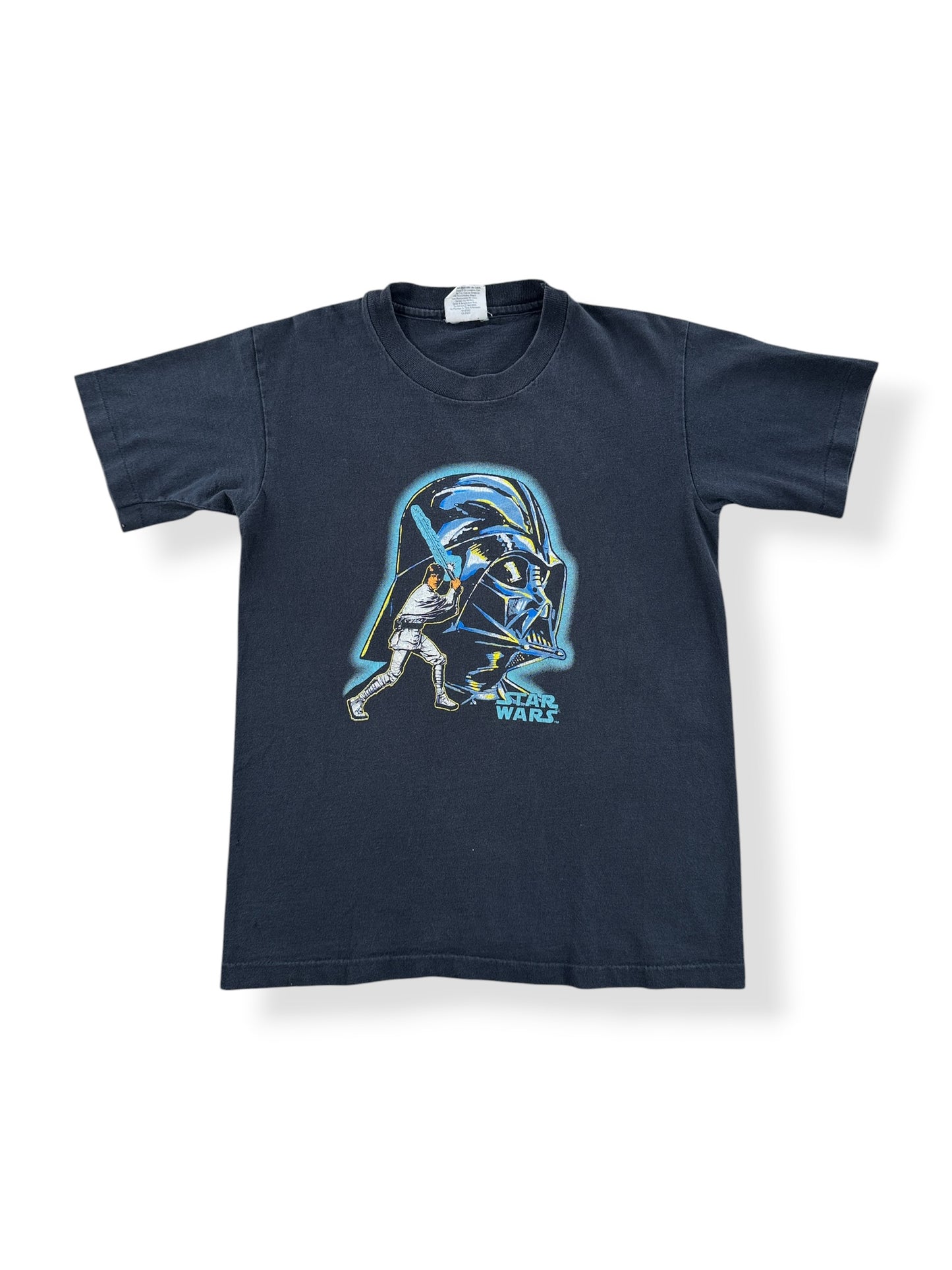 Front Close Up of Vintage 80s Glow In The Dark Star Wars Tee SZ S