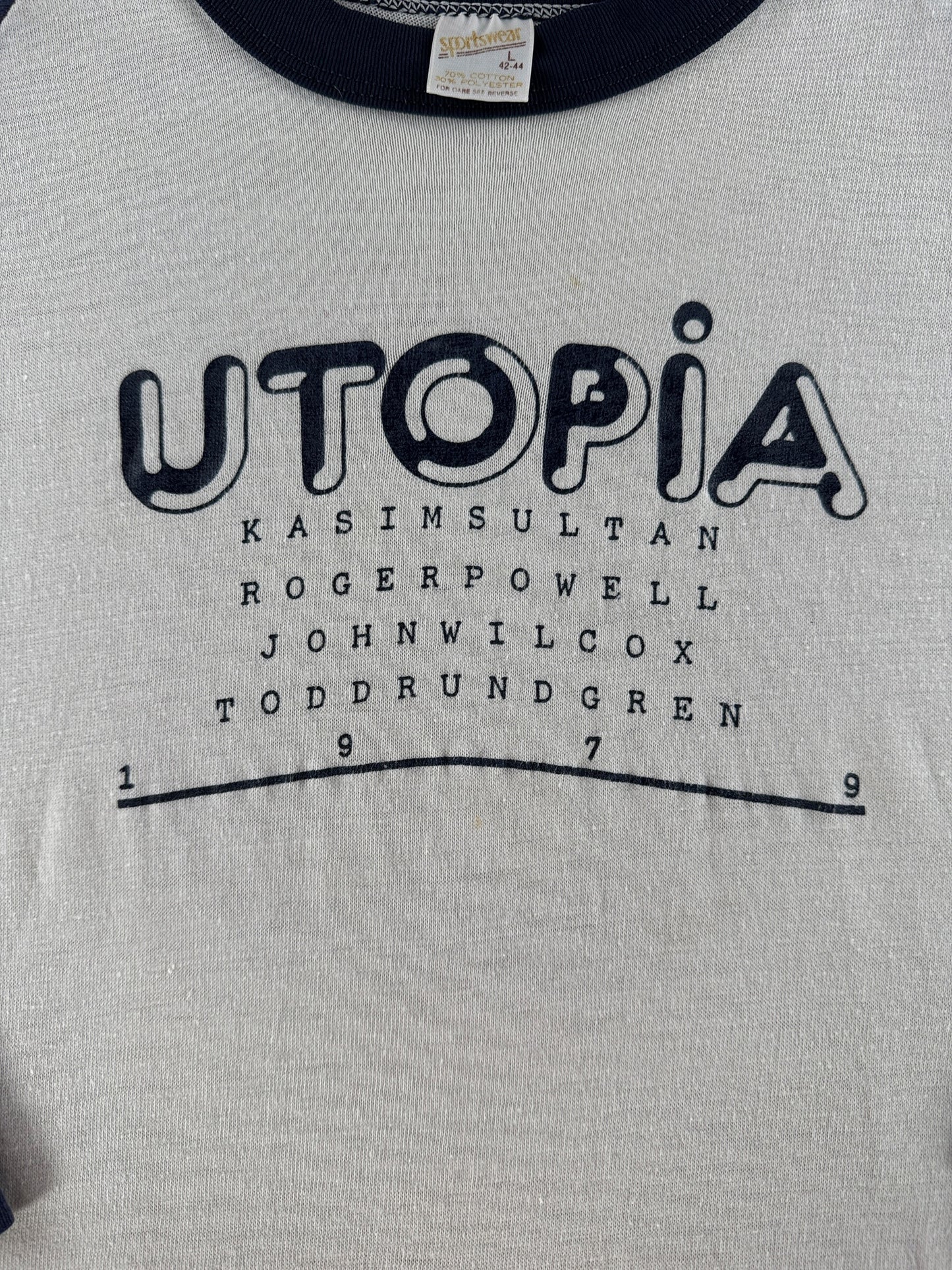 Front Graphic of Vintage '79 Utopia Todd Rundgren Raglan Tee SZ L (Fits M)