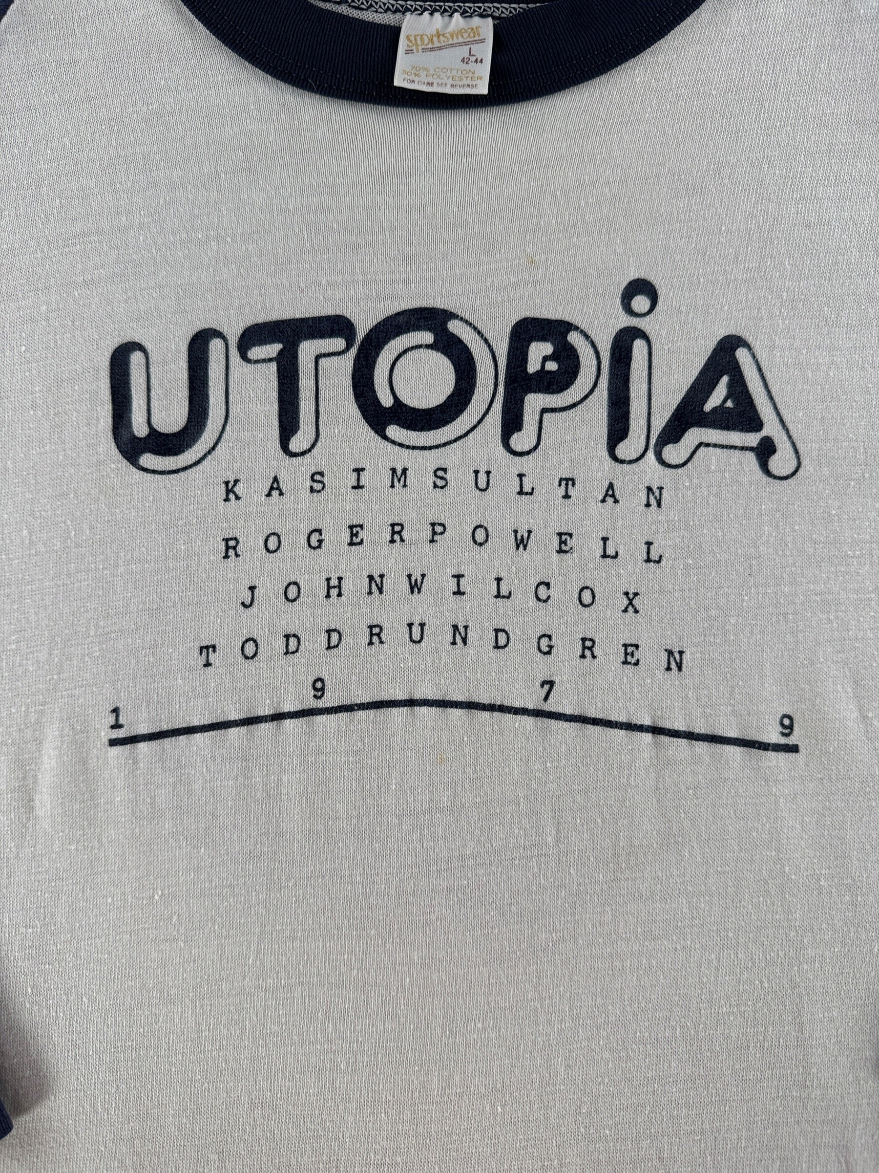 Front Graphic of Vintage '79 Utopia Todd Rundgren Raglan Tee SZ L (Fits M)