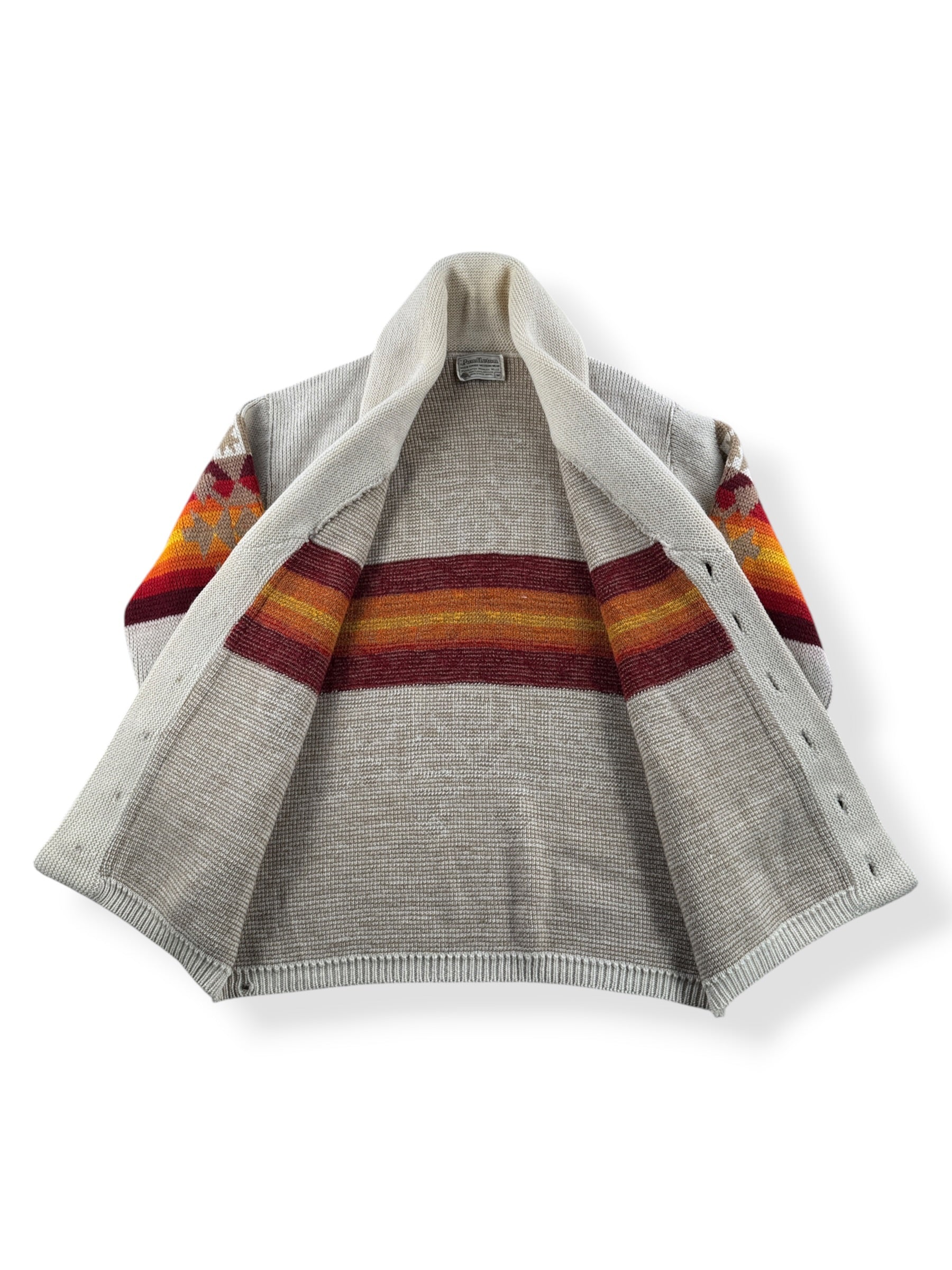 Inside of Vintage 70’s Pendleton Aztec Shawl Collar Cardigan SZ M