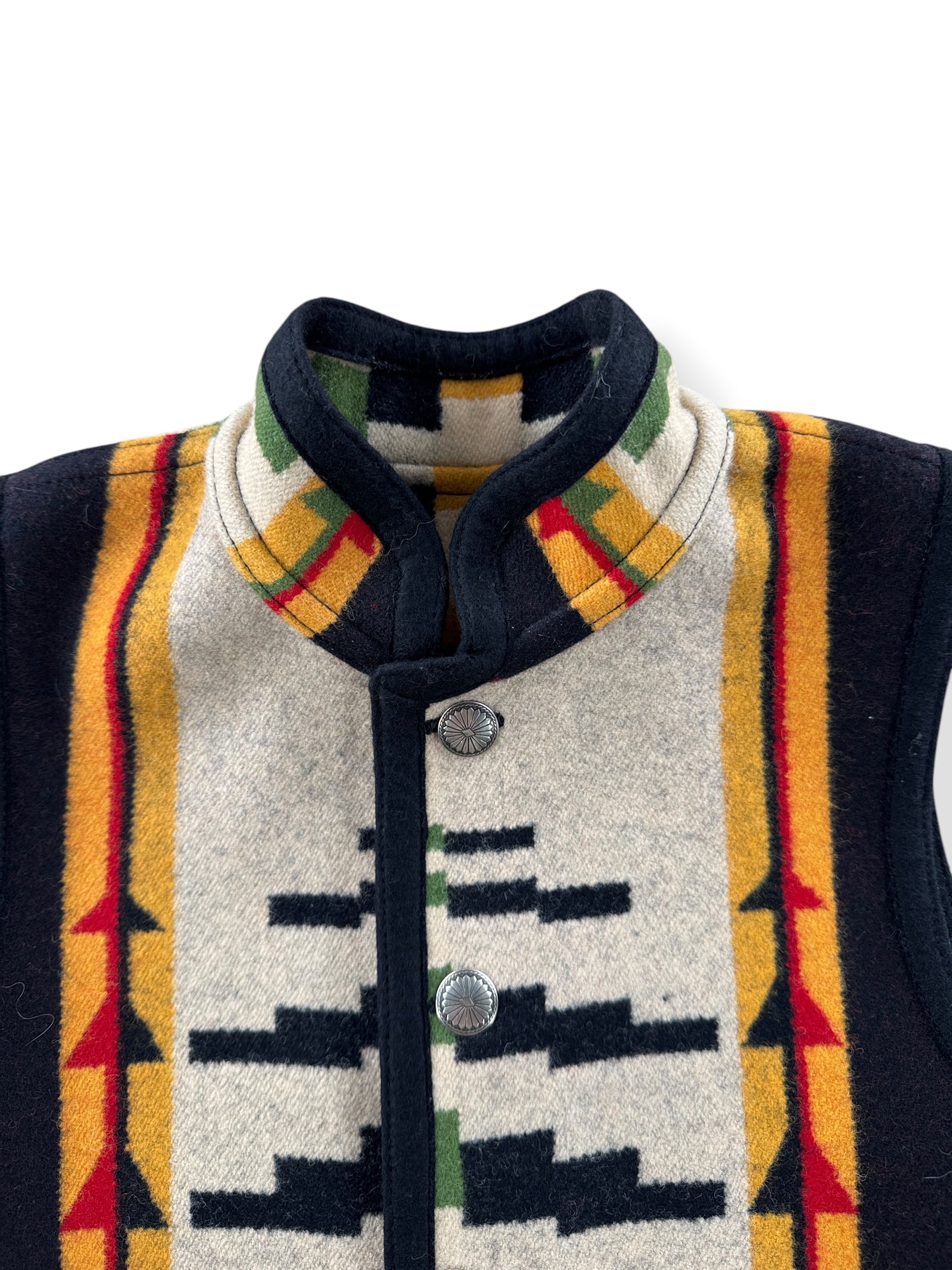 Collar on other side of Vintage Reversible Concho Button Wool Vest SZ XS