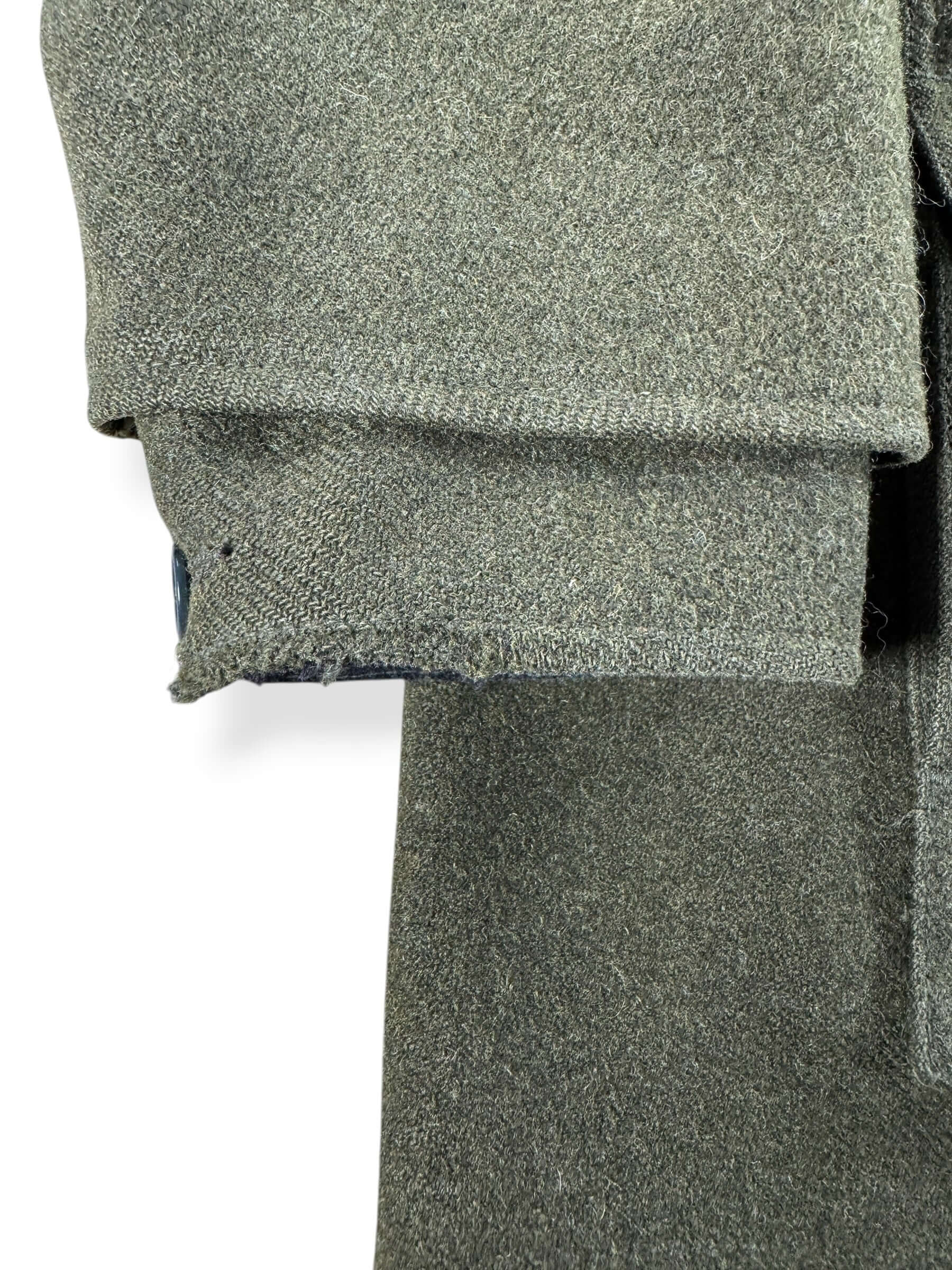 Cuff on Vintage 90s Era Filson Olive Green Double Mackinaw Jacket SZ 48