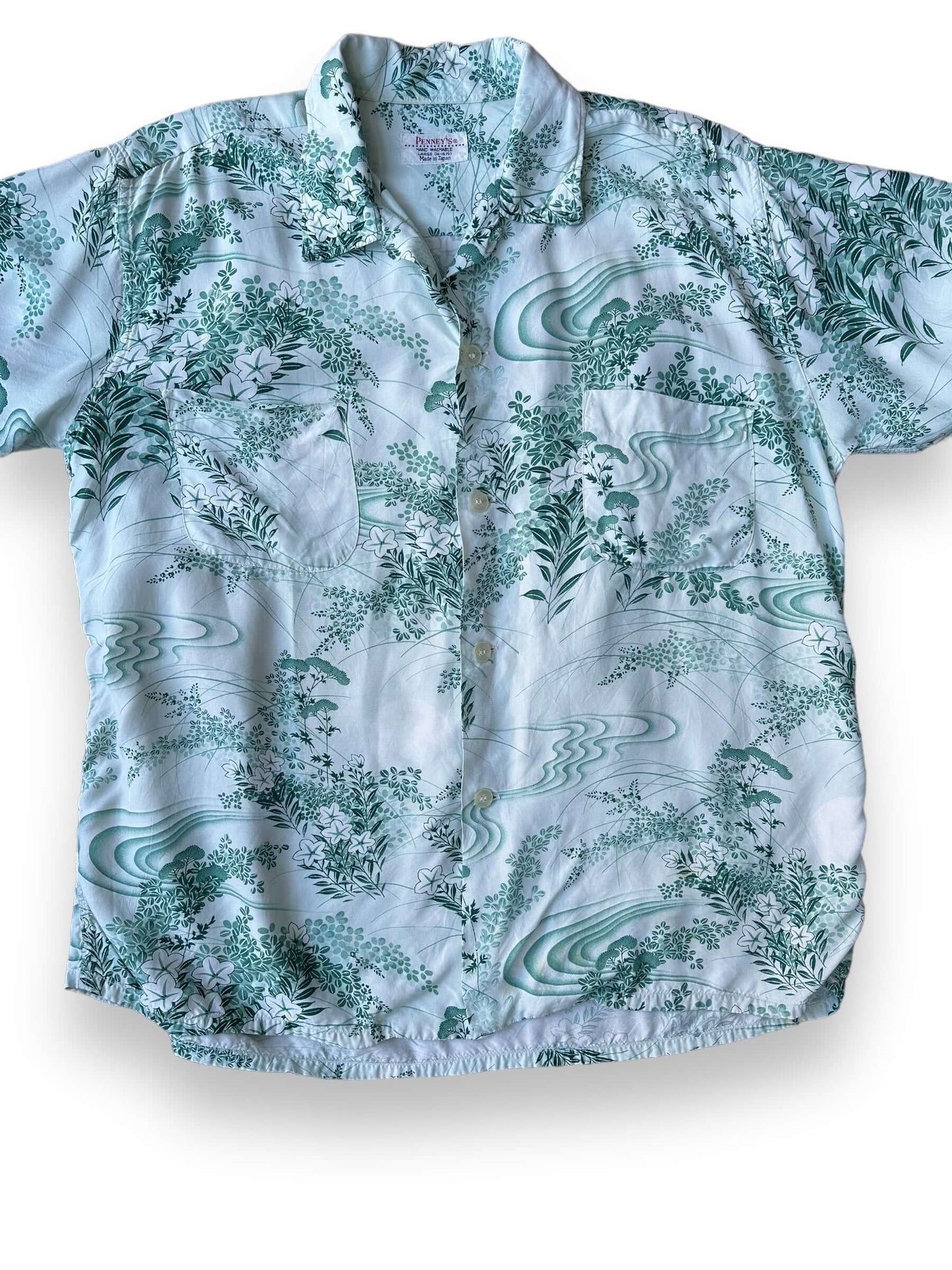 front close up of Vintage Made in Japan Penney's Aloha Shirt SZ XL