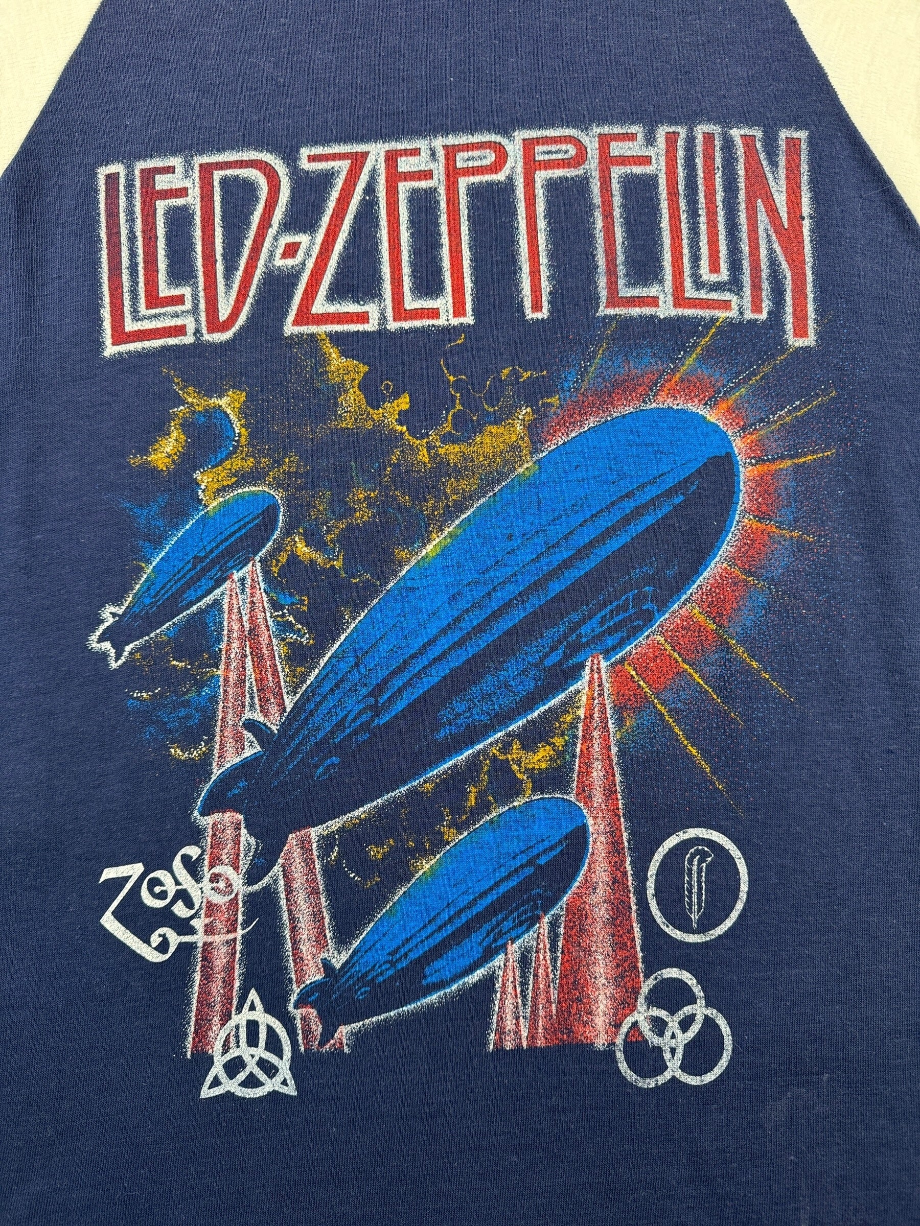 Back Graphic of Vintage Led Zeppelin Two Sided Tour Raglan Tee SZ S