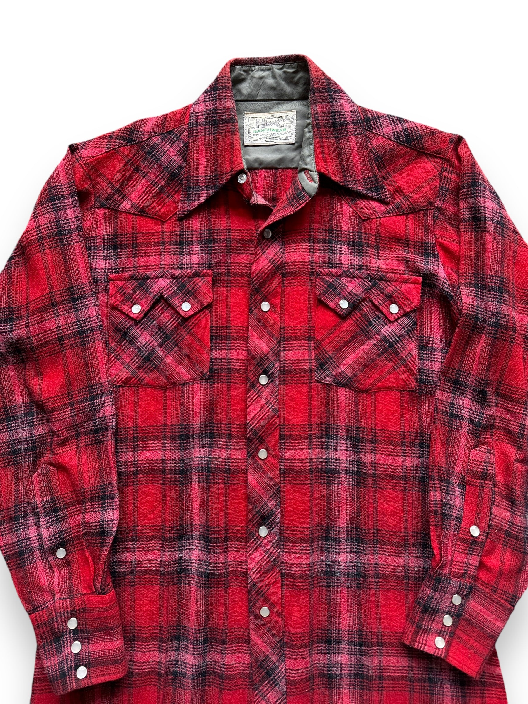 front close up of Vintage H-Bar-C Wool Western Flannel SZ M