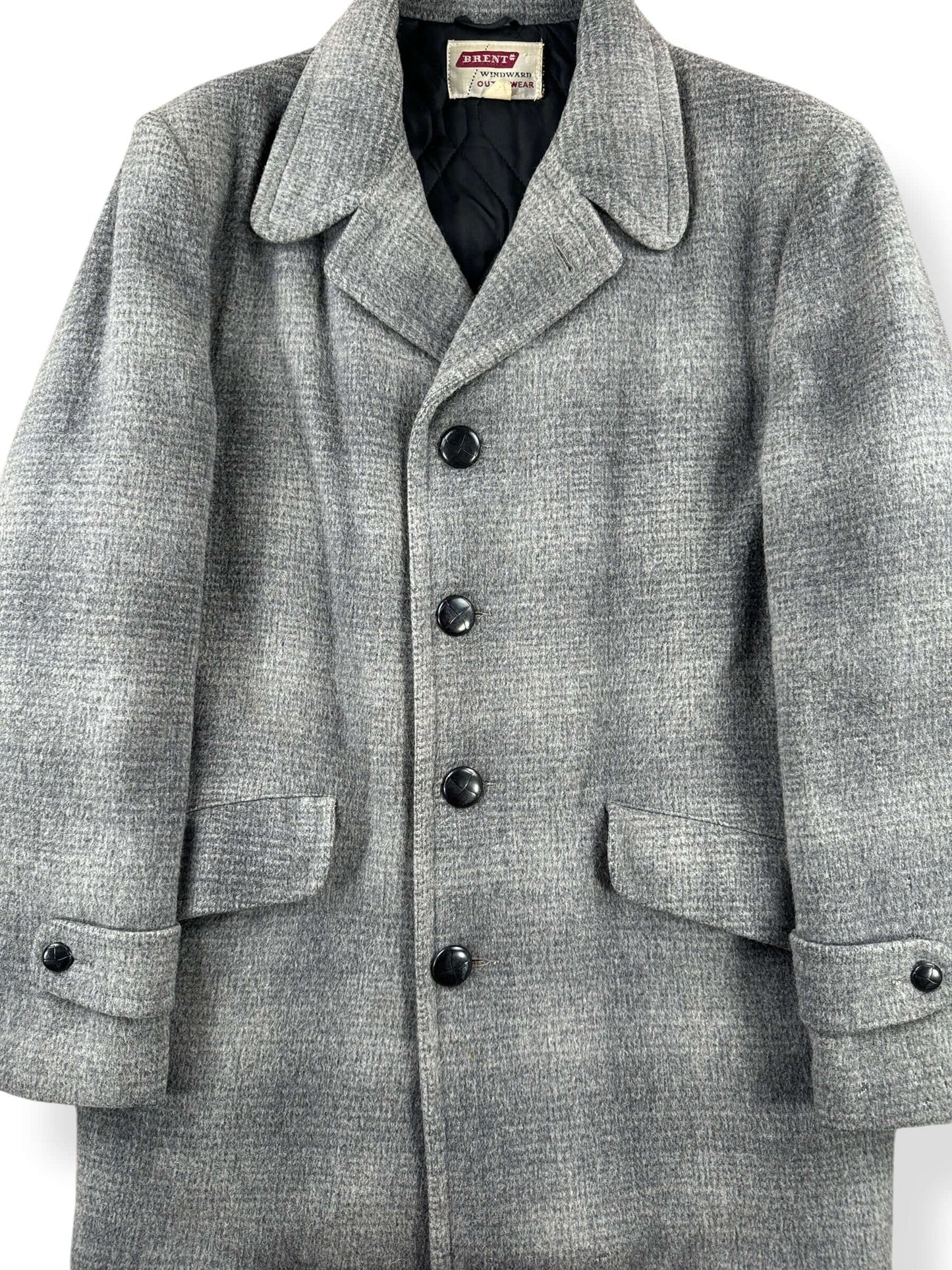 Front Close Up of Vintage Brent Windward Outerwear Overcoat SZ L