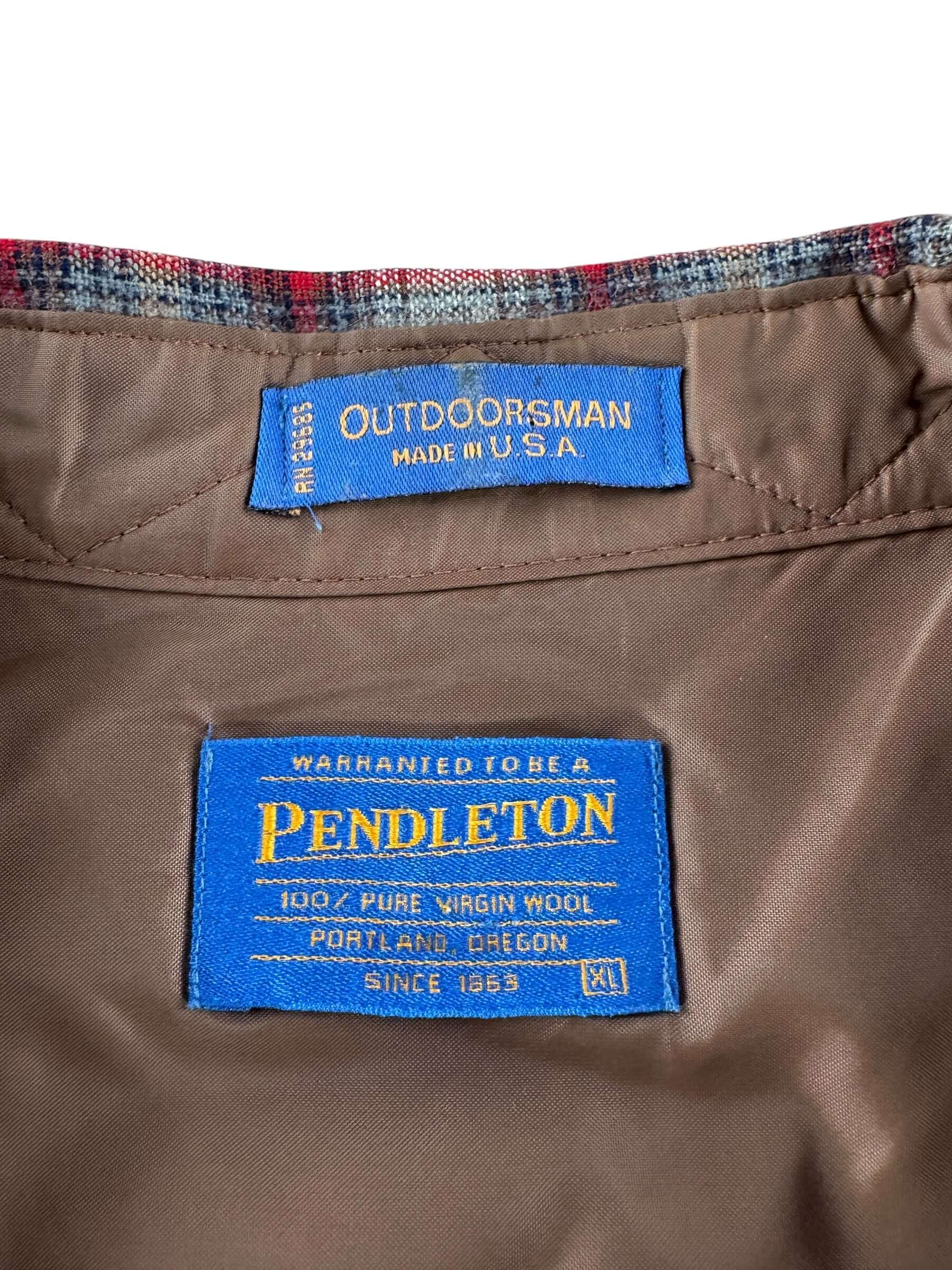 Label on Vintage Pendleton Outdoorsman Red & White Flannel SZ XL