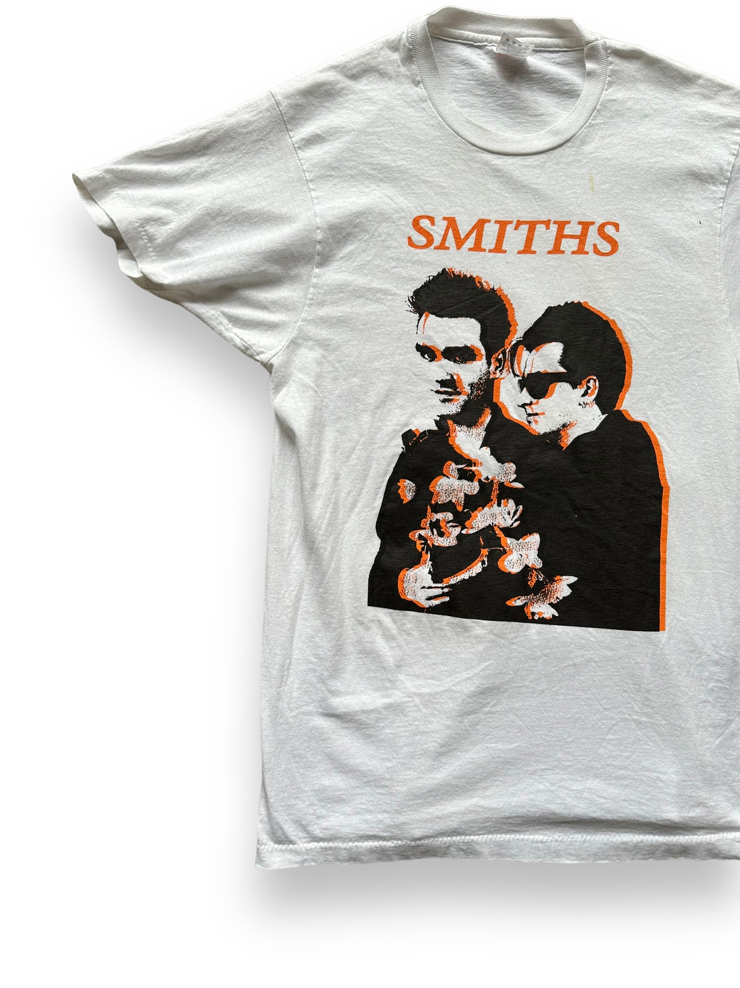 Front Right View of Vintage Smiths Bootleg Tee SZ L |  Barn Owl Vintage Clothing | Vintage Rock Tees Seattle