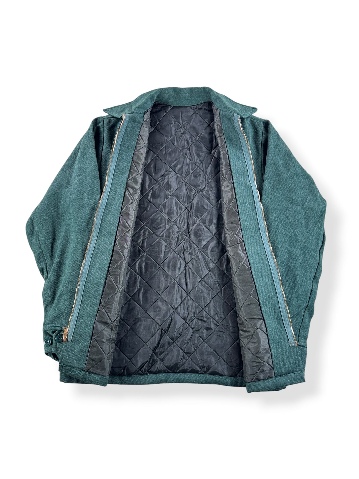 Inside of Vintage Green Quilted Cotton Twill Work Jacket SZ 36