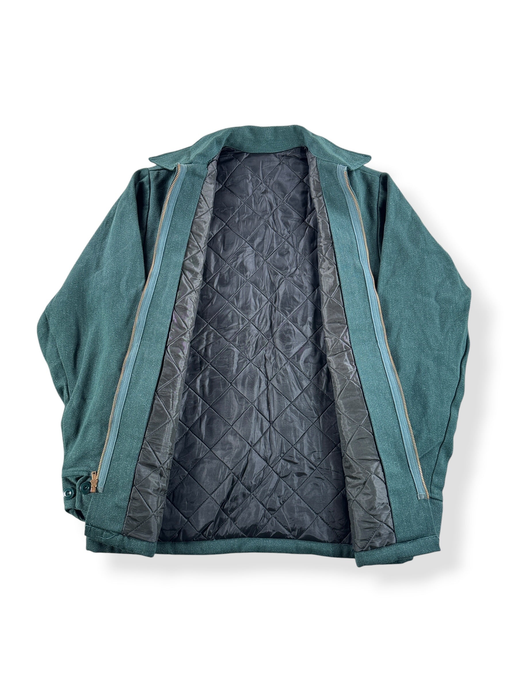 Inside of Vintage Green Quilted Cotton Twill Work Jacket SZ 36