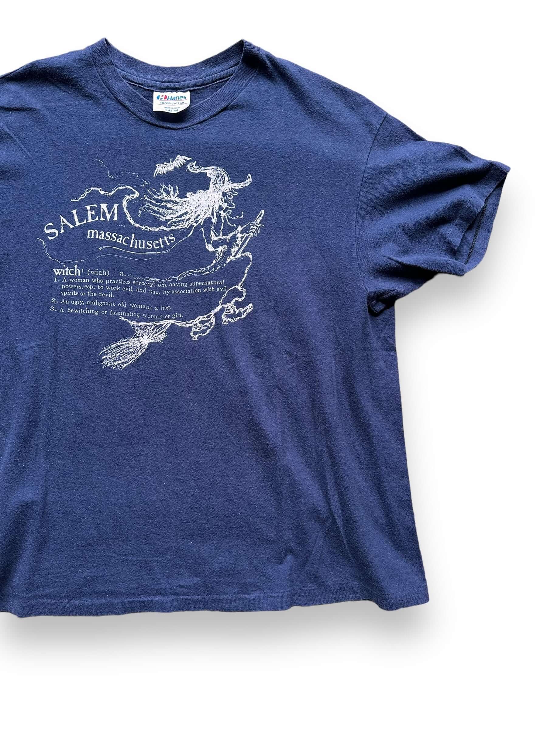 Front Left View of Vintage Salem MA Witch Tee SZ L | Barn Owl Vintage Tees Seattle