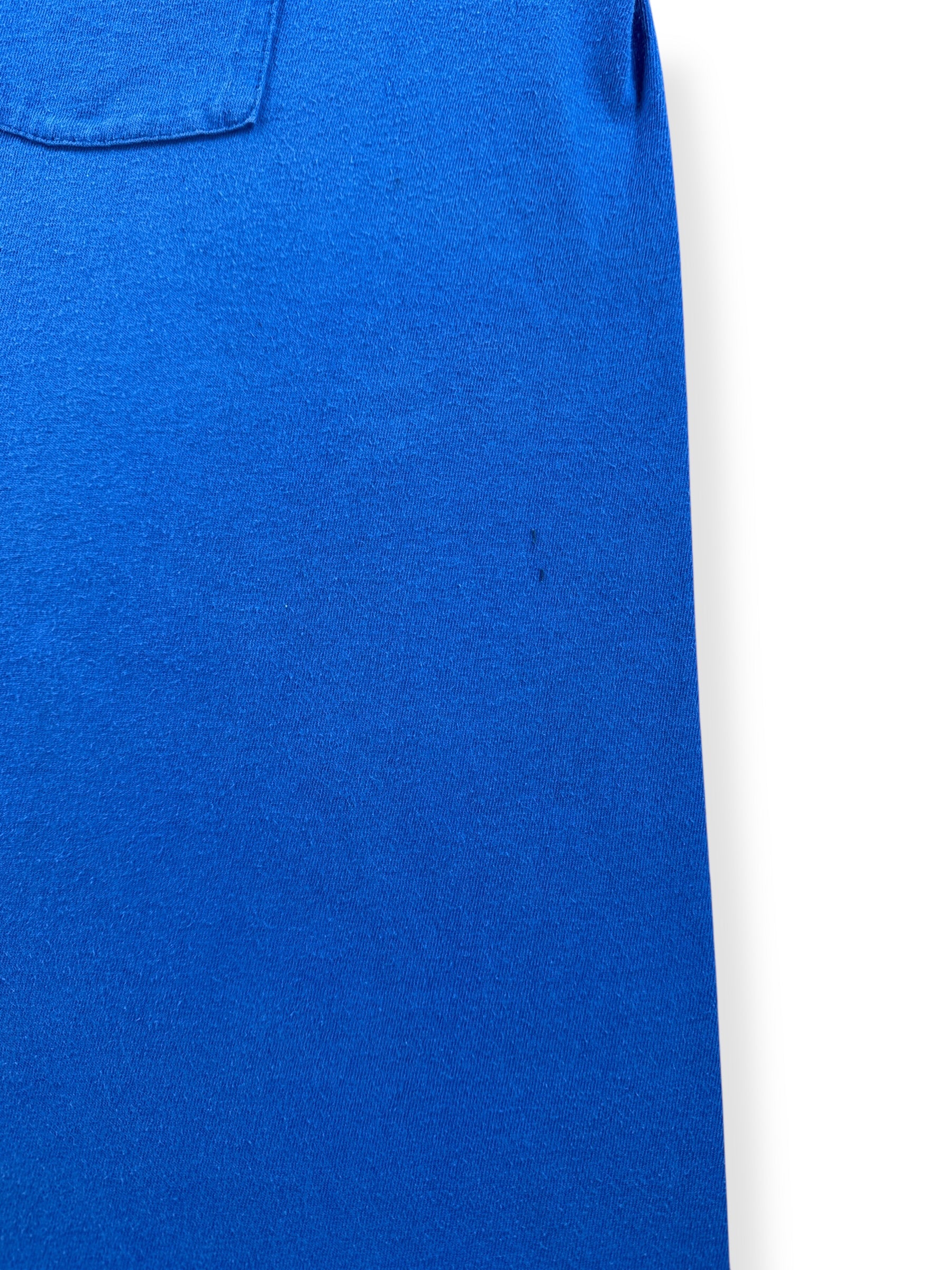 Staining on Vintage Fruit of the Loom Blue Pocket Tee SZ XL (Fits L)