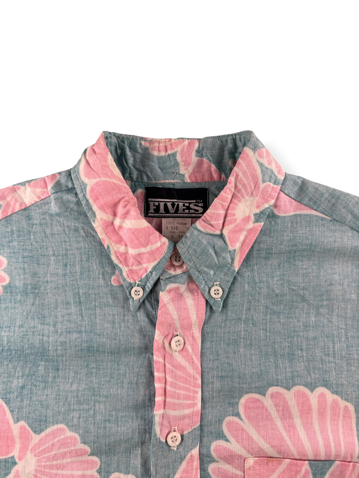 Collar on Vintage Fives Cotton Aloha Shirt SZ S