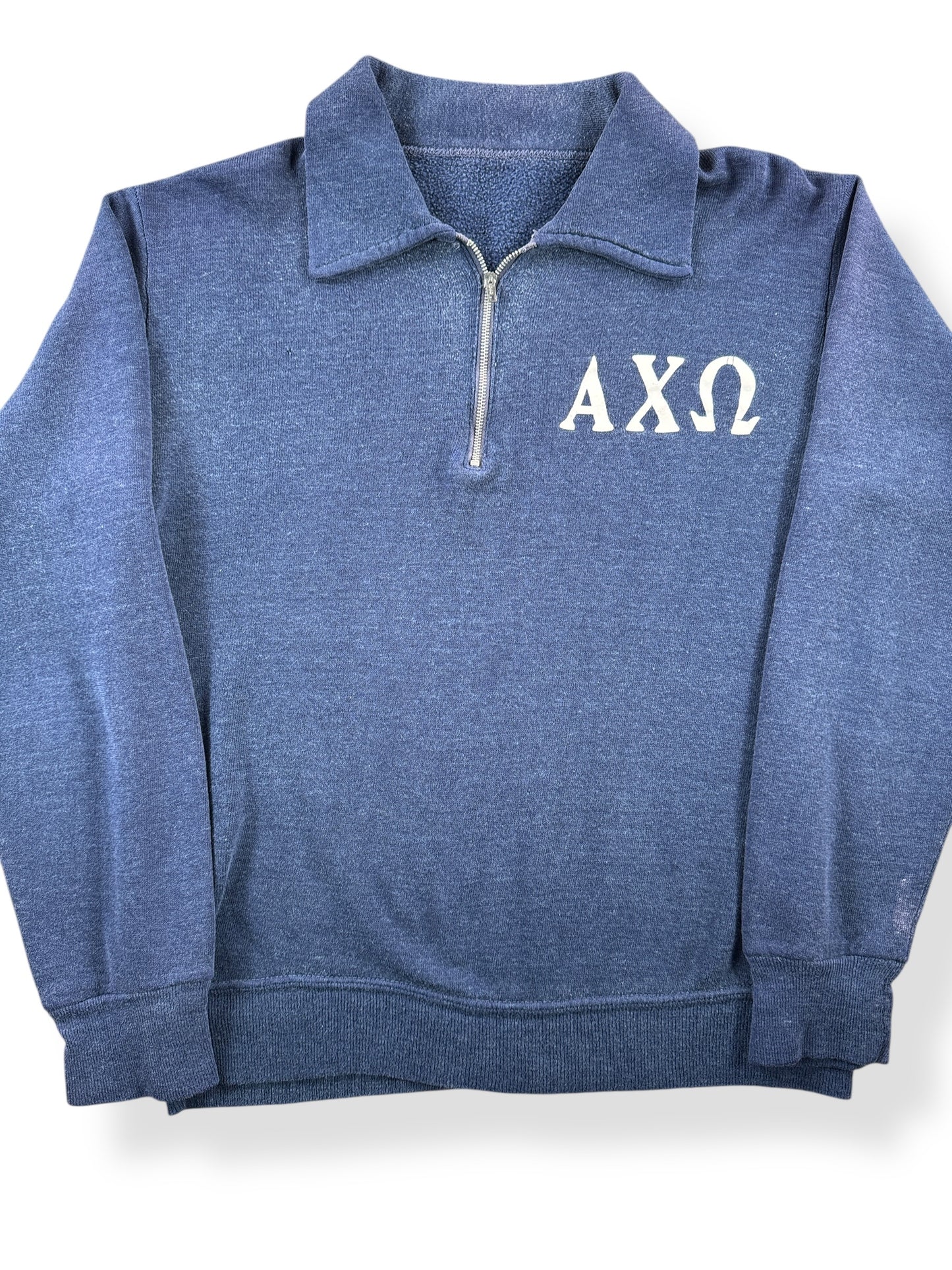 Front Close Up of Vintage 60s Quarter Zip Frat Sweatshirt SZ S