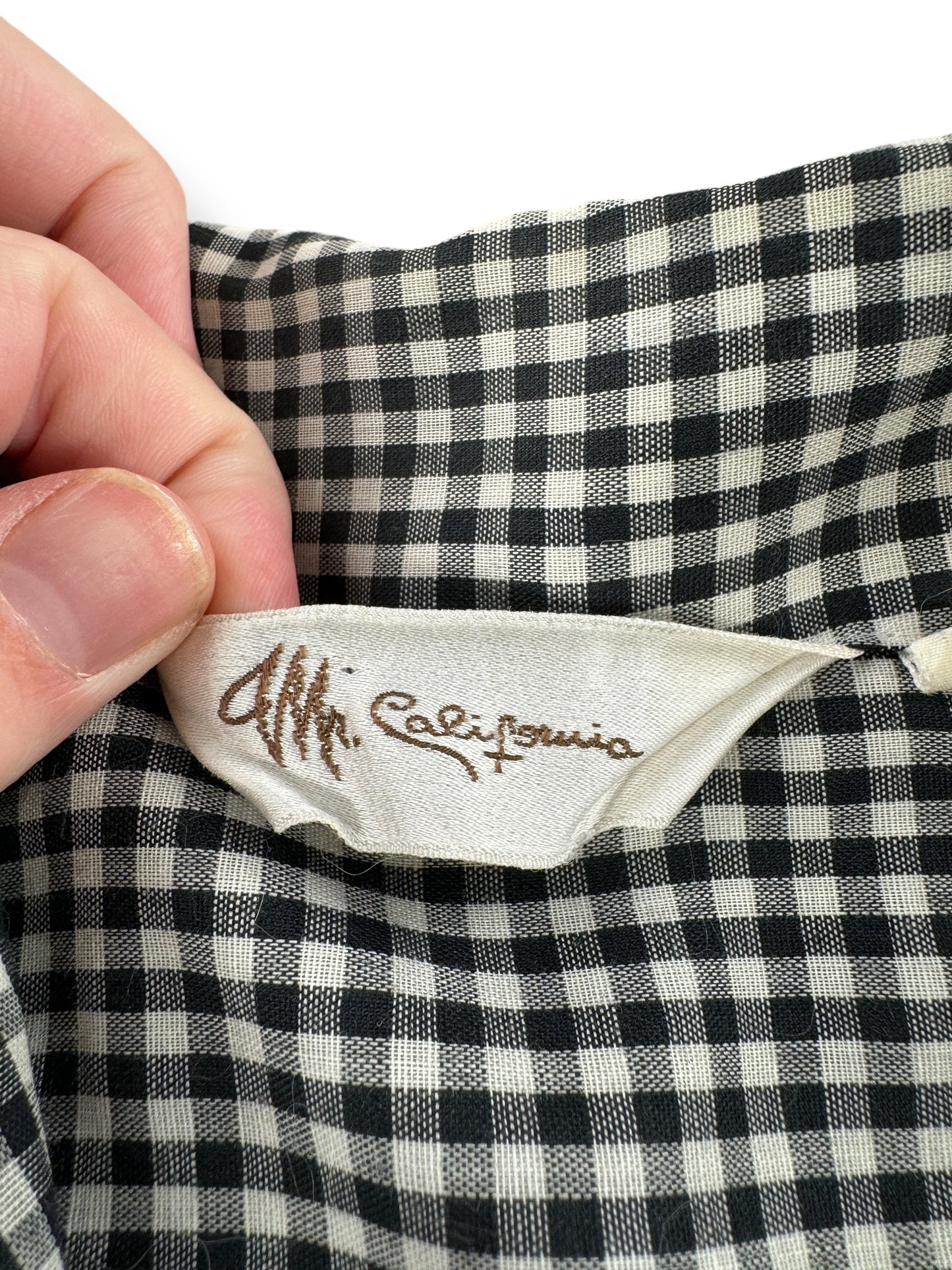 Tag on Vintage Mr California Black Gingham Loop Collar Shirt SZ M
