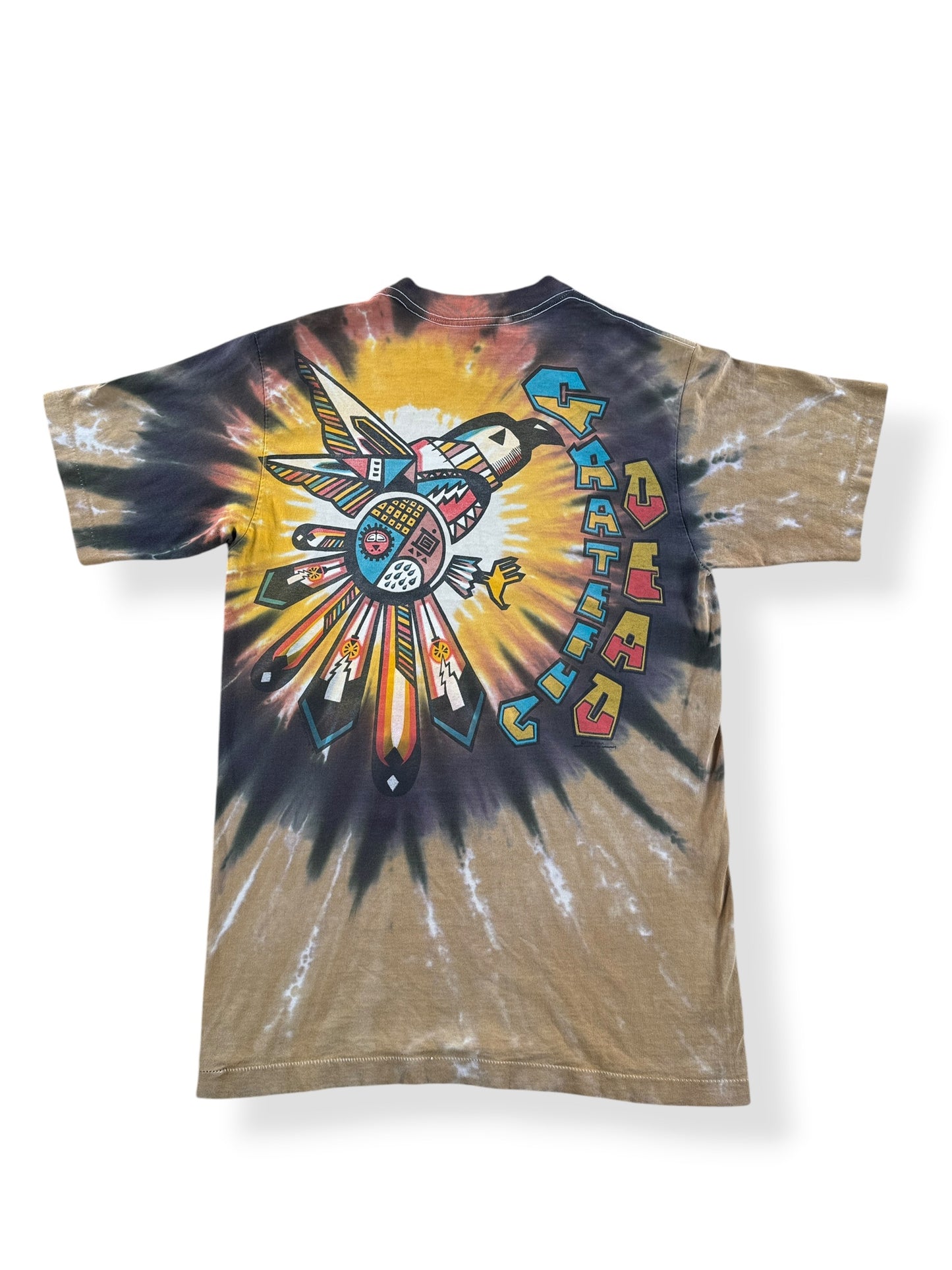 Back of Vintage Grateful Dead Liquid Blue Native Art Tee SZ L (Fits S)
