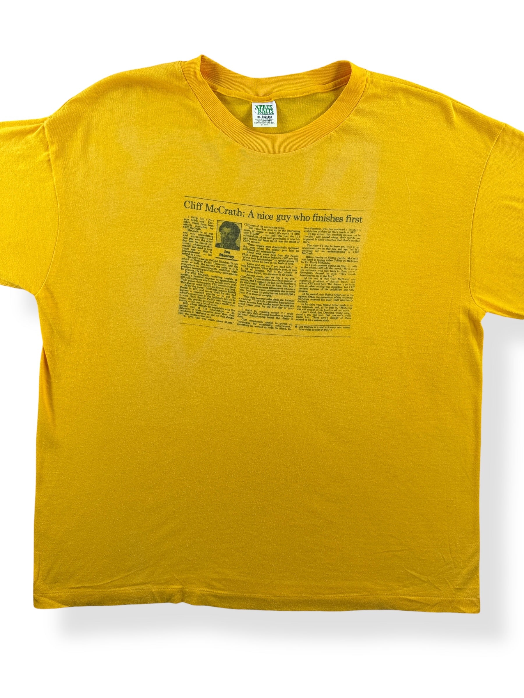 Front Close Up of Vintage SPU Soccer Legend Cliff McGrath Tee SZ XL (Fits L)